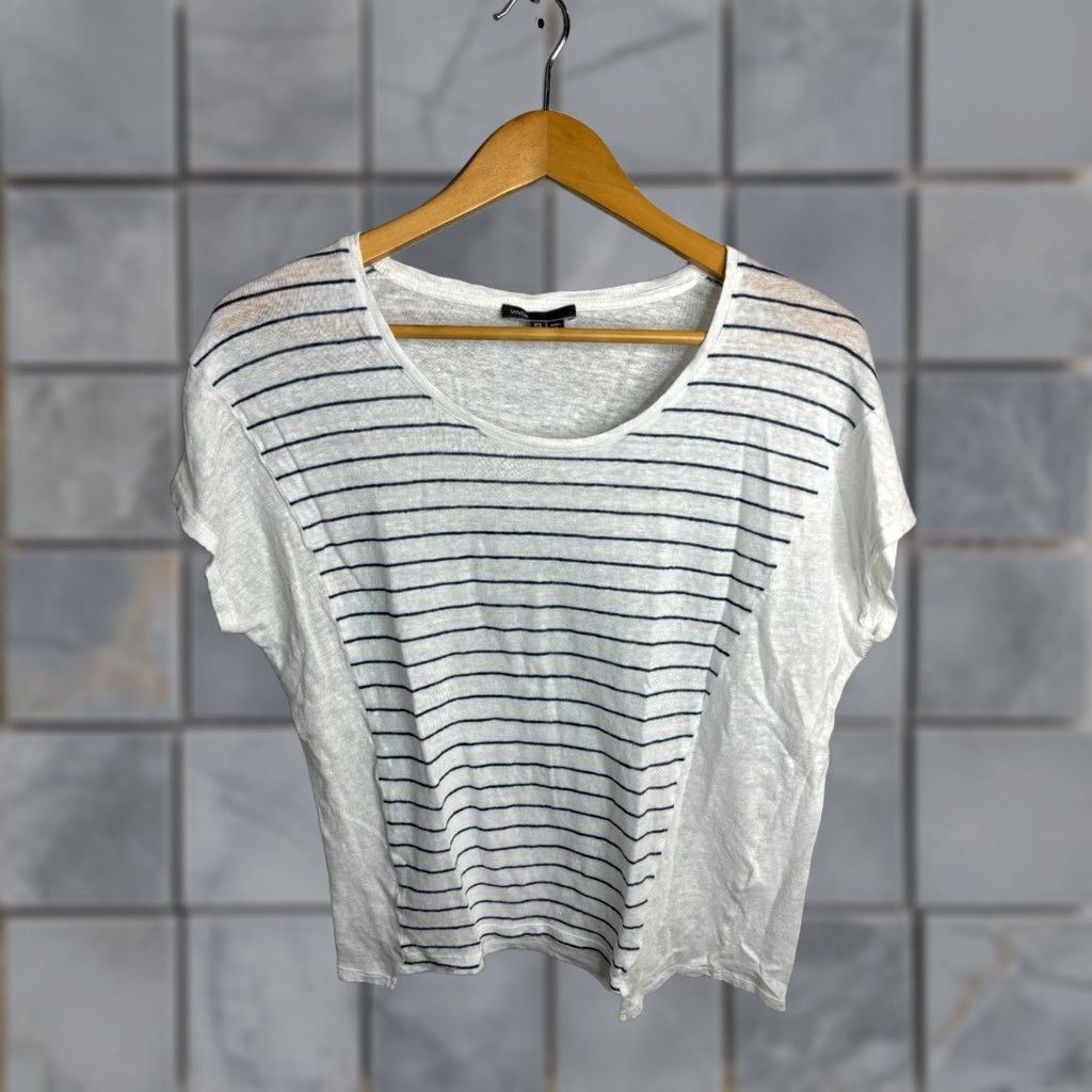 Vince Vince Striped Blouse Top Cotton Round Neck Women's XS White 1981 Size XS / US 0-2 / IT 36-38 - 1 Thumbnail