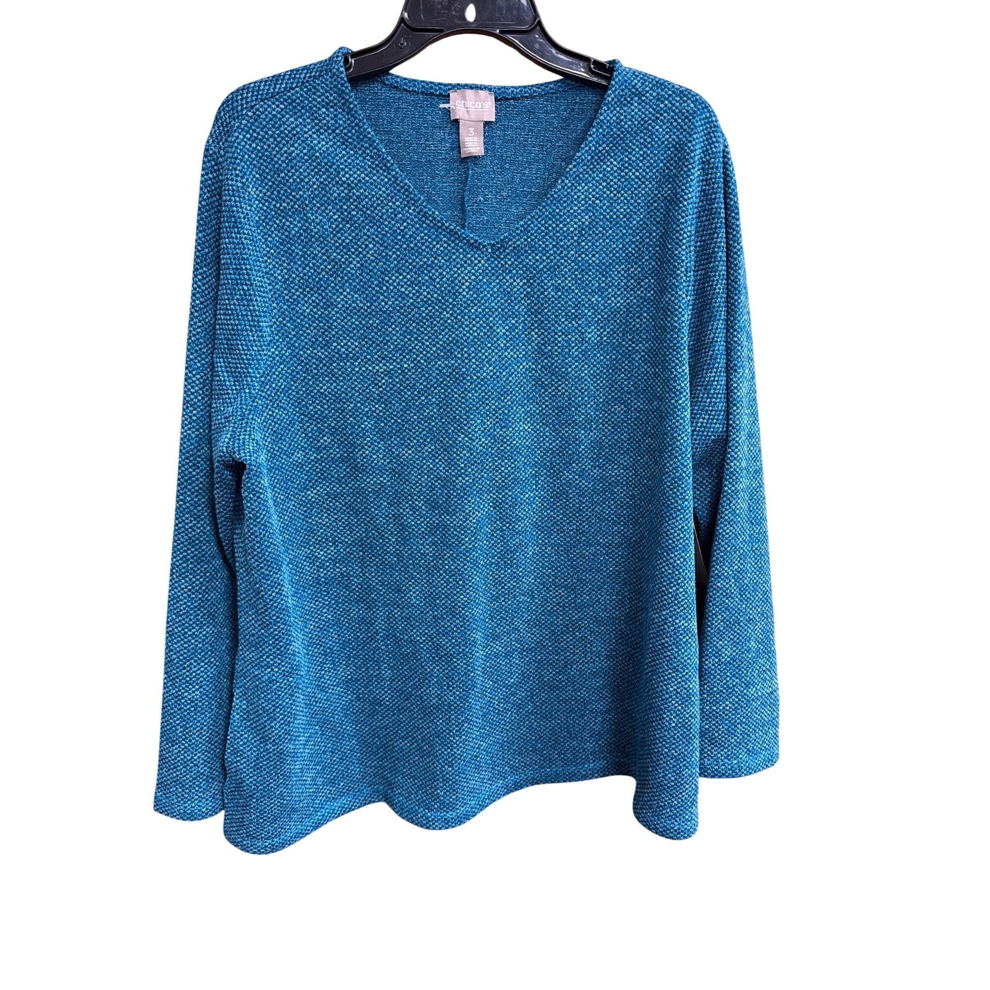 Chicos Chicos CoziSoft Blue Long-Sleeve V-Neck Knit Top Size 3 Poly Size ONE SIZE - 1 Thumbnail