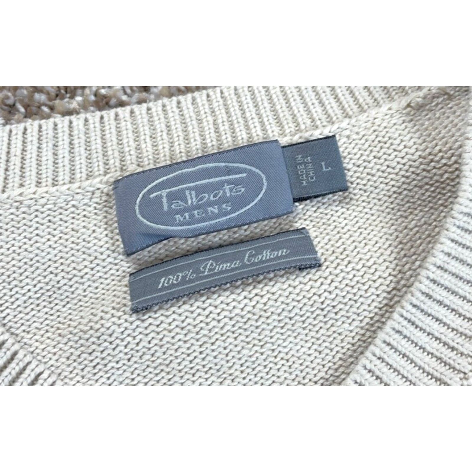 Talbots VINTAGE Talbots Pima Cotton Geometric Pattern V-Neck Sweater Adult Large Beige Mens Pullover Knit Regular Fit Size US L / EU 52-54 / 3 - 4 Thumbnail