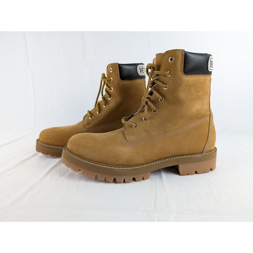 Vetements o1rshd1 Suede Logo Cuff Trucker Boots in Beige Size US 12 / EU 45 - 9 Thumbnail