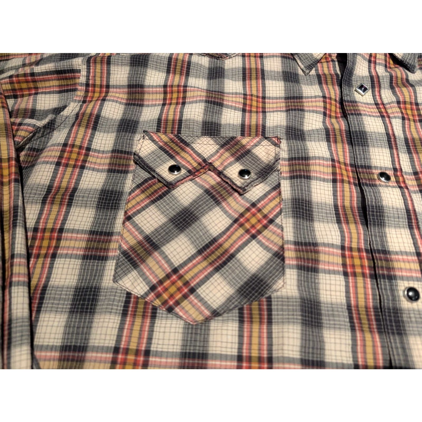 Wrangler VINTAGE Wrangler Sawtooth Pockets Shirt Mens XL Plaid Pearl Snap Button Up Yoke Western Cowboy 80s 90s Mens XL Size US XL / EU 56 / 4 - 4 Thumbnail