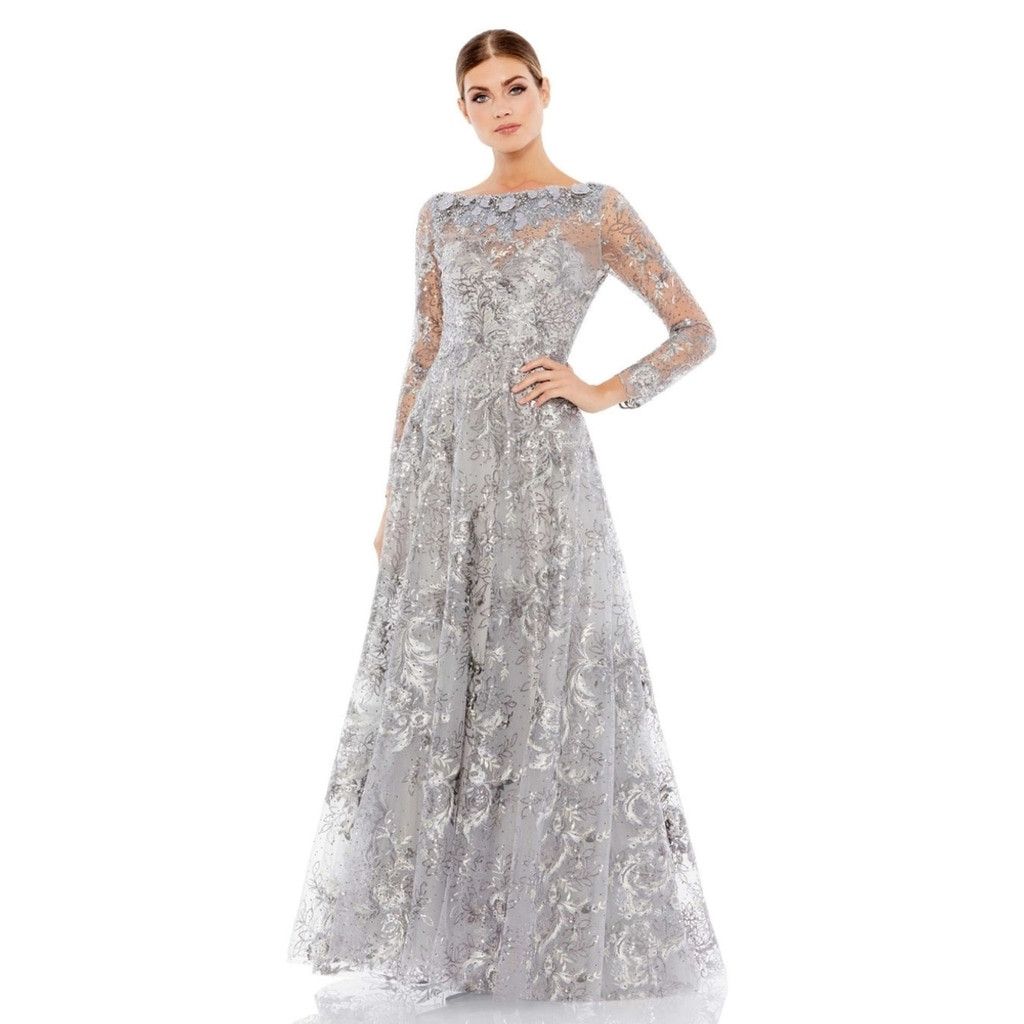 Mac Duggal FLORAL EMBROIDERED ILLUSION LONG SLEEVE price$498 size 4. H Size S / US 4 / IT 40 - 1 Thumbnail