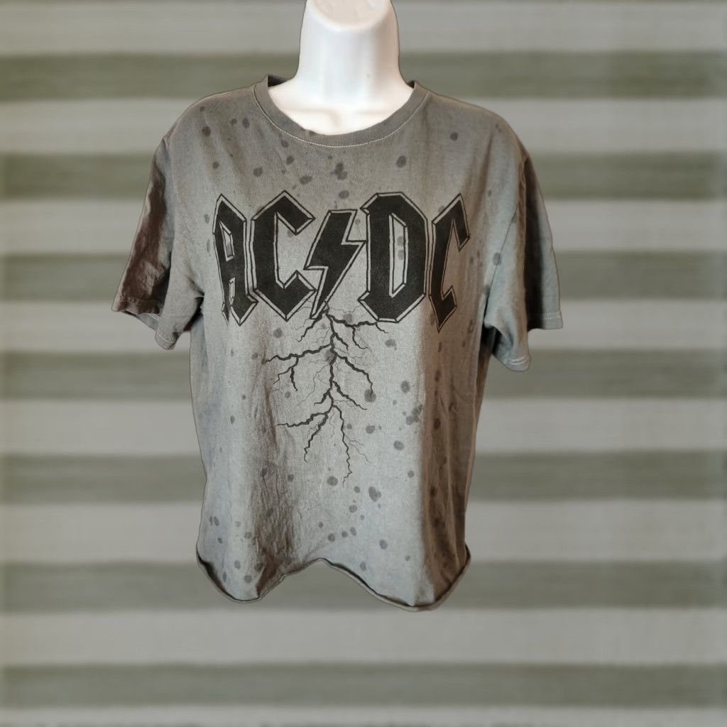 Vintage AC/DC Shirt Crop Top Gray Tie Dye Short Sleeve T Shirt M Women Rock 100% Cotton Crew Neck Casual Size M / US 6-8 / IT 42-44 - 1 Thumbnail