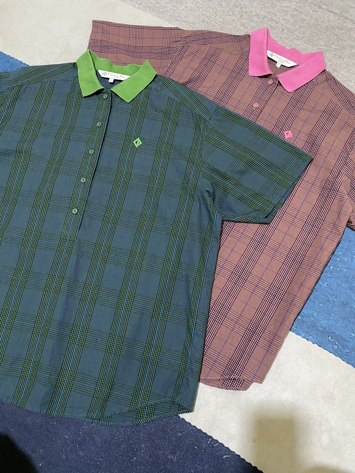 Dior Vintage Christian Dior Sports Half Button Checkered Shirt Size L / US 10 / IT 46 - 1 Thumbnail