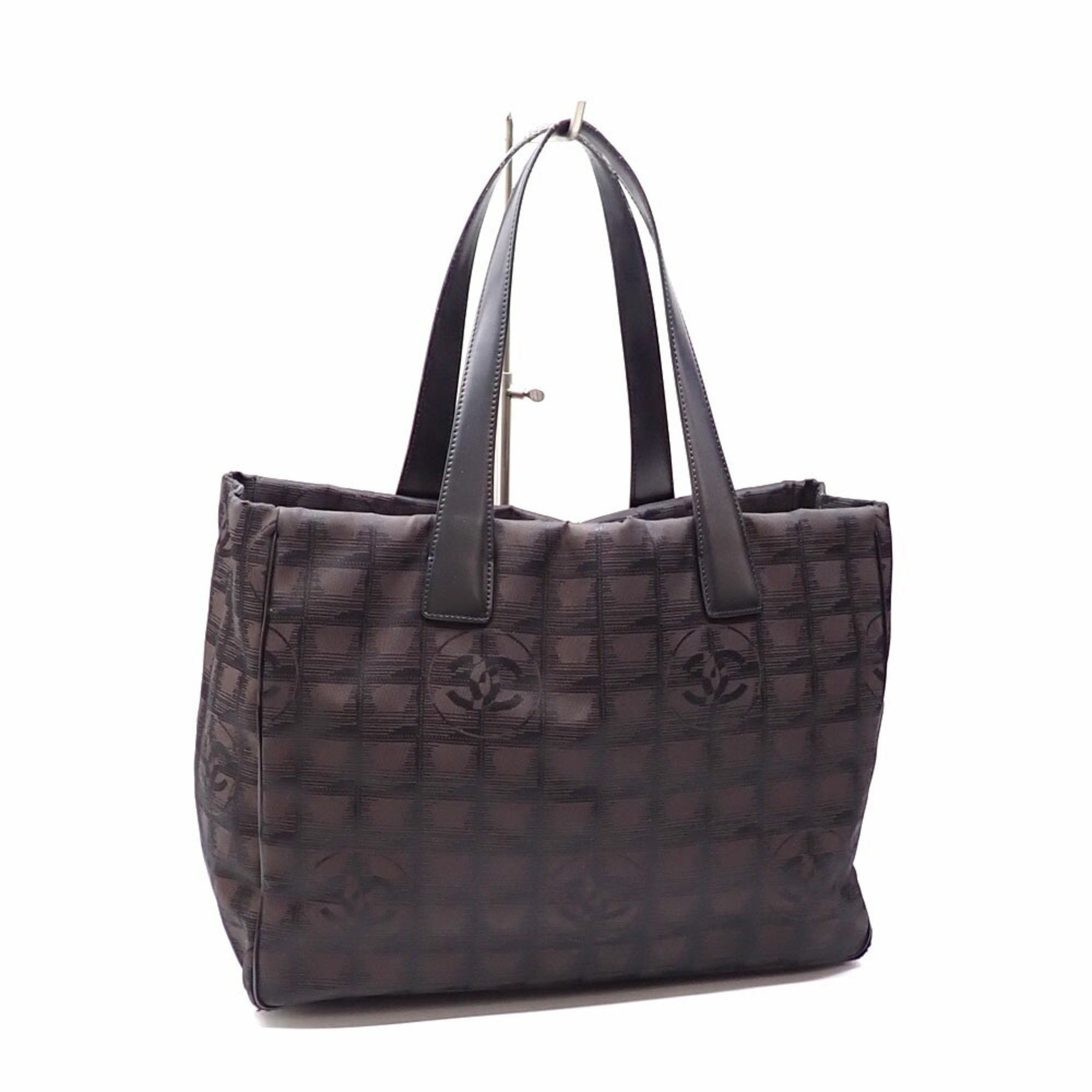 Chanel Tote Bag New Travel Line Mm Women's Brown Nylon Jacquard Leather A15991 Hand