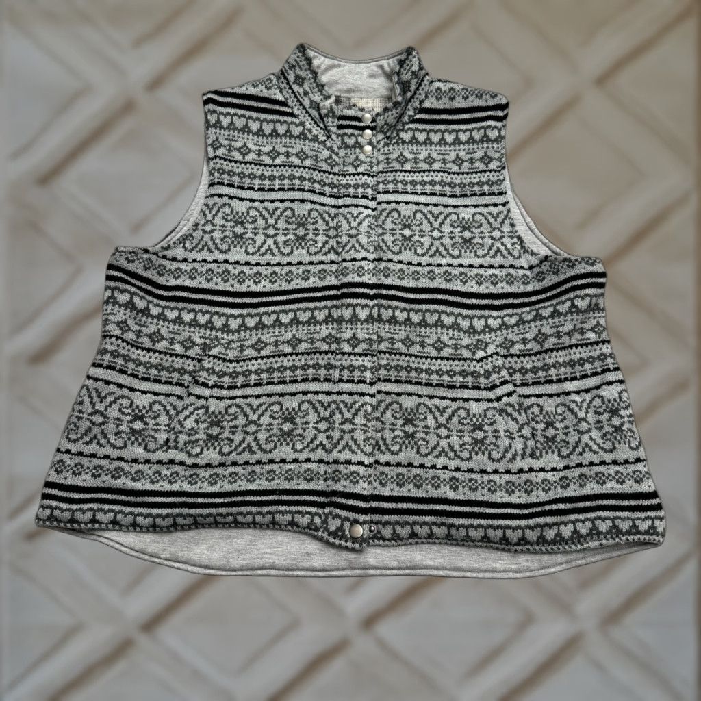 Coldwater Creek Coldwater Creek Vest Full Zip Lined Knitted Wool Gray Womens XL 18 Fair Isle Jacket Size XL / US 12-14 / IT 48-50 - 1 Thumbnail