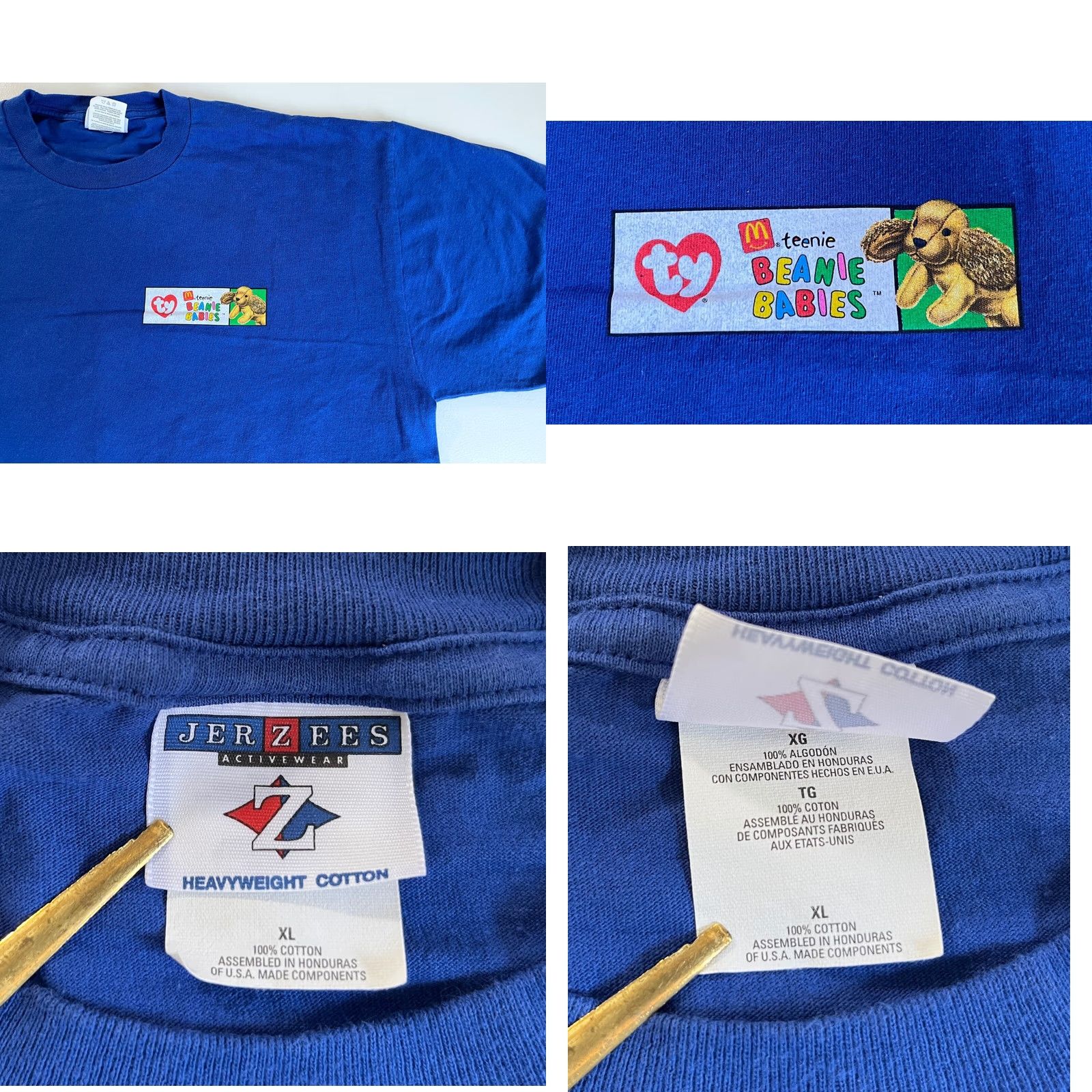 Jerzees VINTAGE McDonald's Teenie Beanie Babies T-shirt Shirt Unisex Adults XL Blue 90s Double-Sided Jerzees Heavyweight Cotton 1999 Mens Womens Size US XL / EU 56 / 4 - 8 Thumbnail