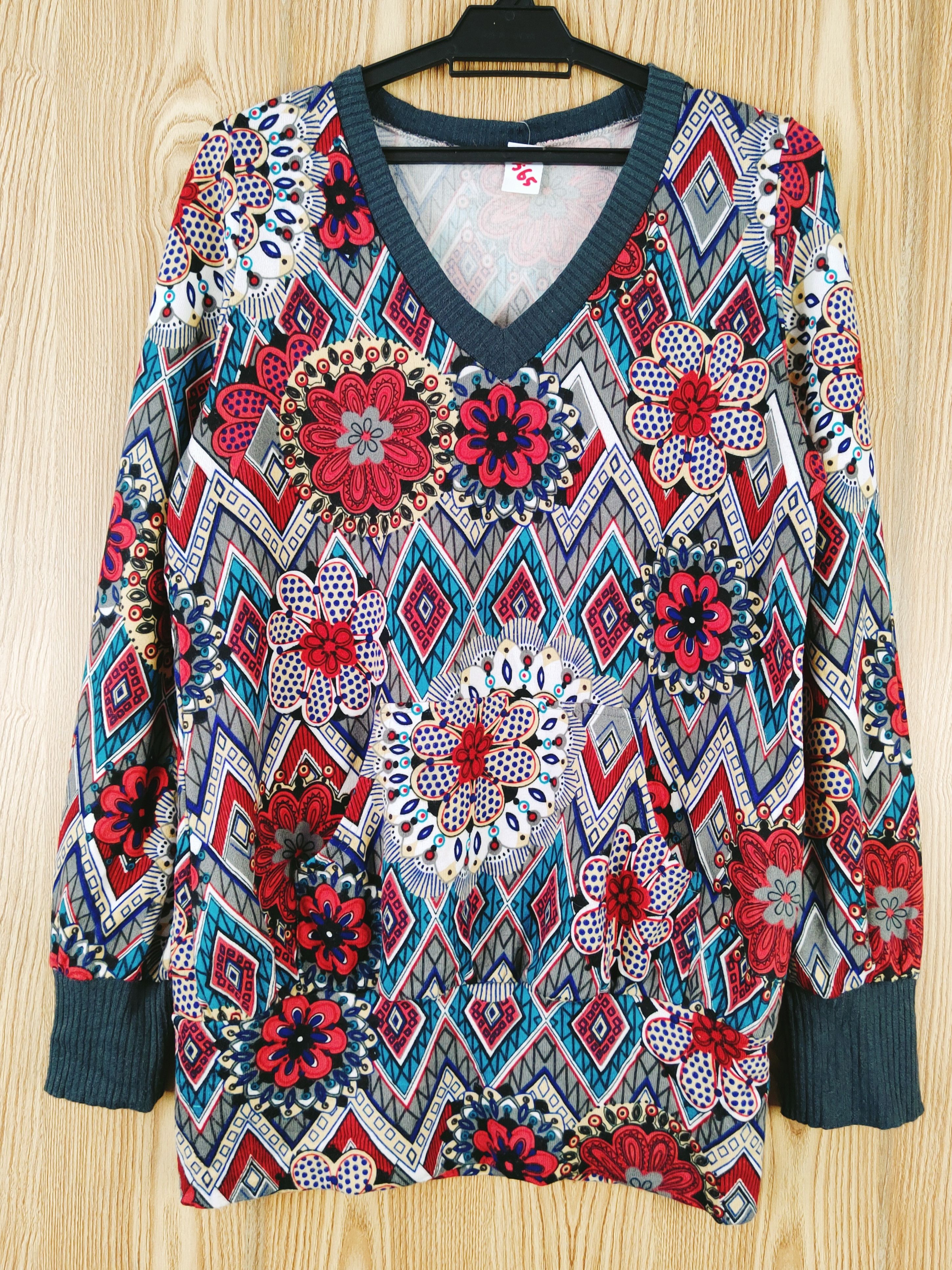 Japanese Brand × Vintage Japanese Brand vintage art Red Gray Blouses #W565 Size M / US 6-8 / IT 42-44 - 1 Thumbnail