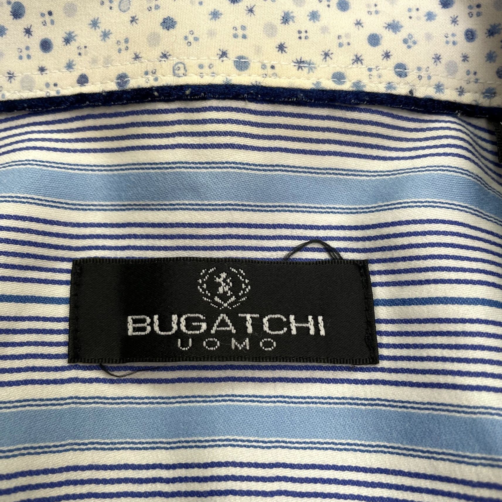 BUGATCHI VINTAGE Bugatchi Uomo Dress Shirt Mens XL Long Sleeve Cotton Blue Striped Business Casual Formal Size 46R - 7 Thumbnail