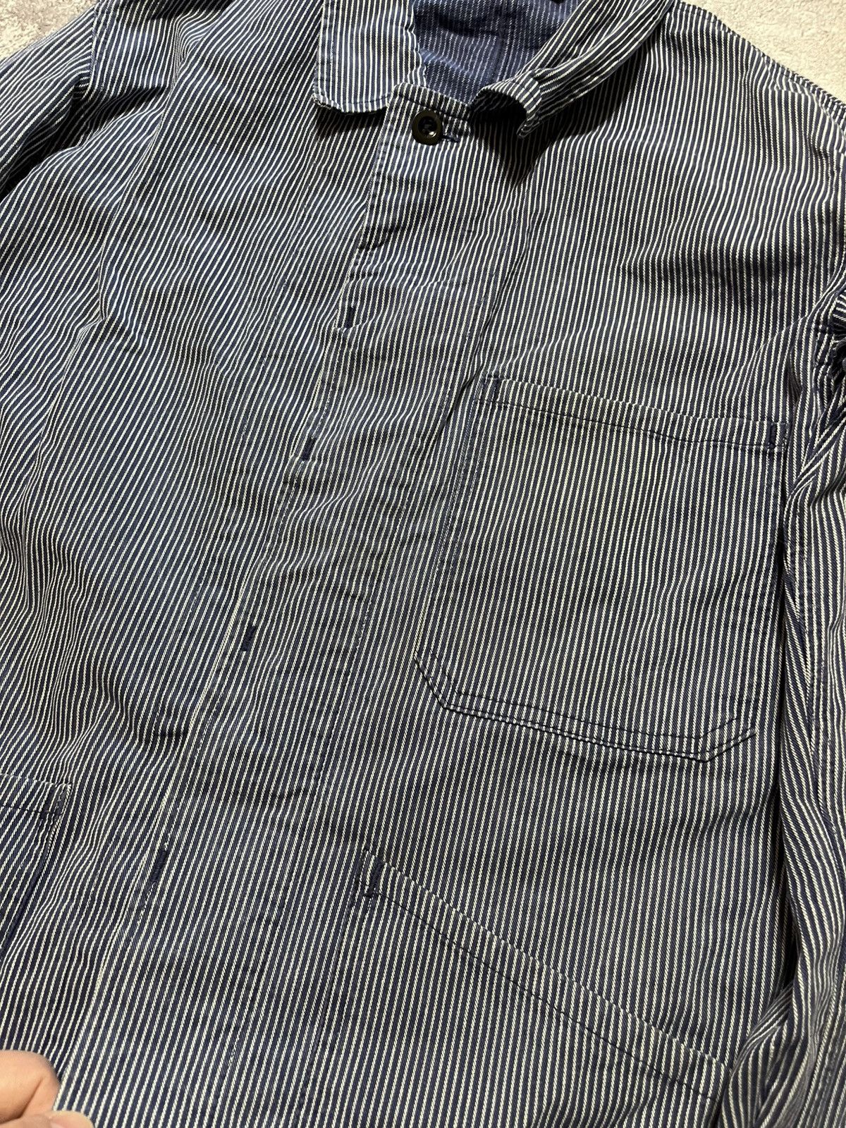 Vintage Vintage PEBO Hickory Stripe French Workwear Chore Jacket Size US L / EU 52-54 / 3 - 3 Thumbnail
