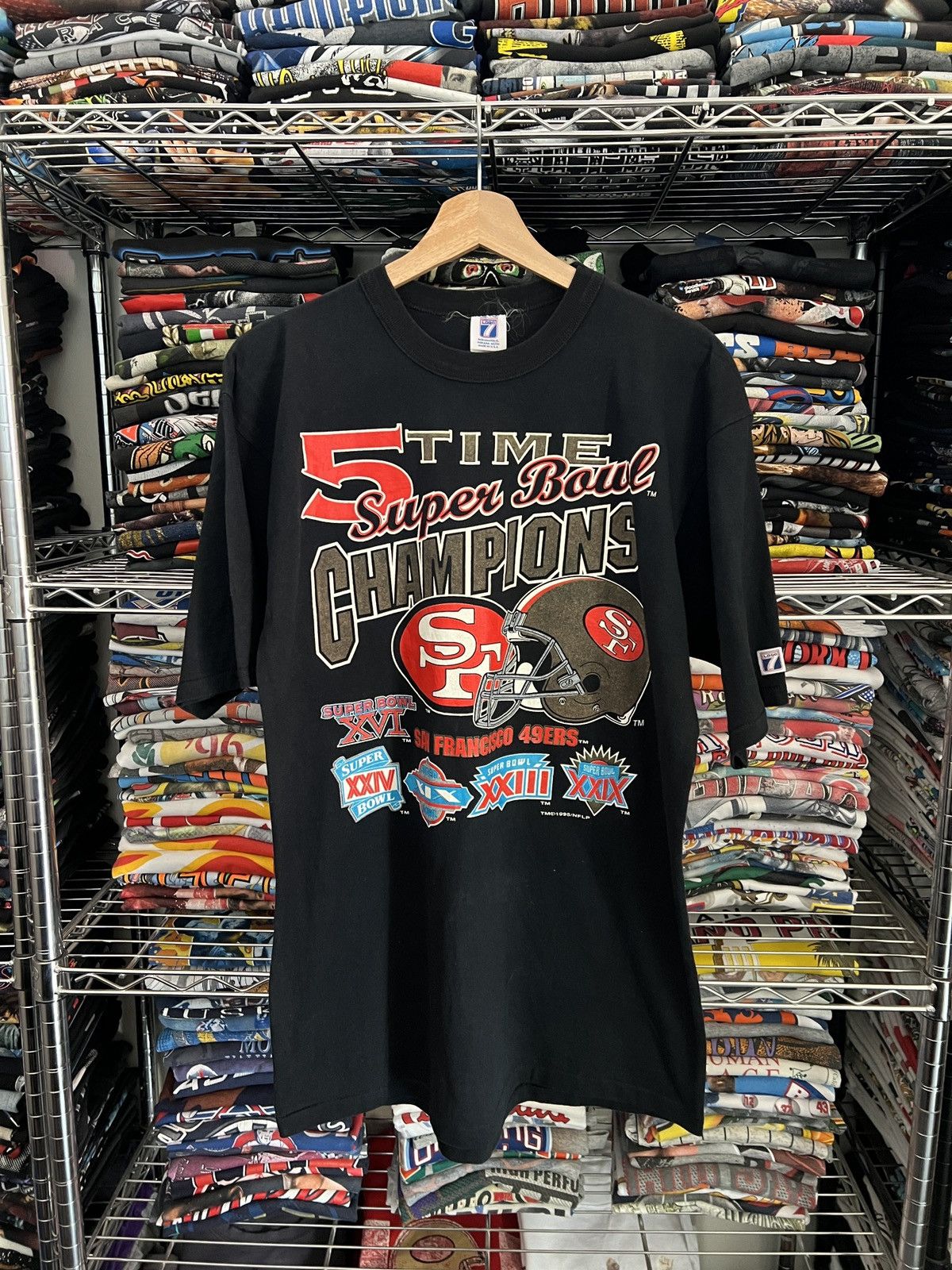 Logo 7 1995 NFL San Francisco 49ers Super Bowl 5 Time Champions Tee Size US L / EU 52-54 / 3 - 1 Thumbnail