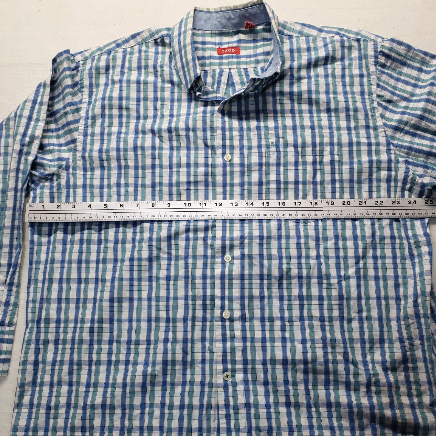 Izod IZOD Shirt Plaid Long Sleeve Button-Up Adult XL Blue Cotton Mens Size US XL / EU 56 / 4 - 4 Thumbnail
