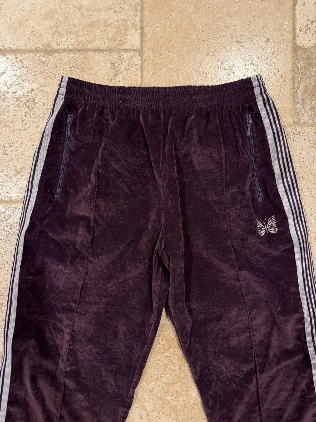 Needles Needles Velour Velvet Burgandy Red Striped Track Pants Size US 34 / EU 50 - 3 Thumbnail