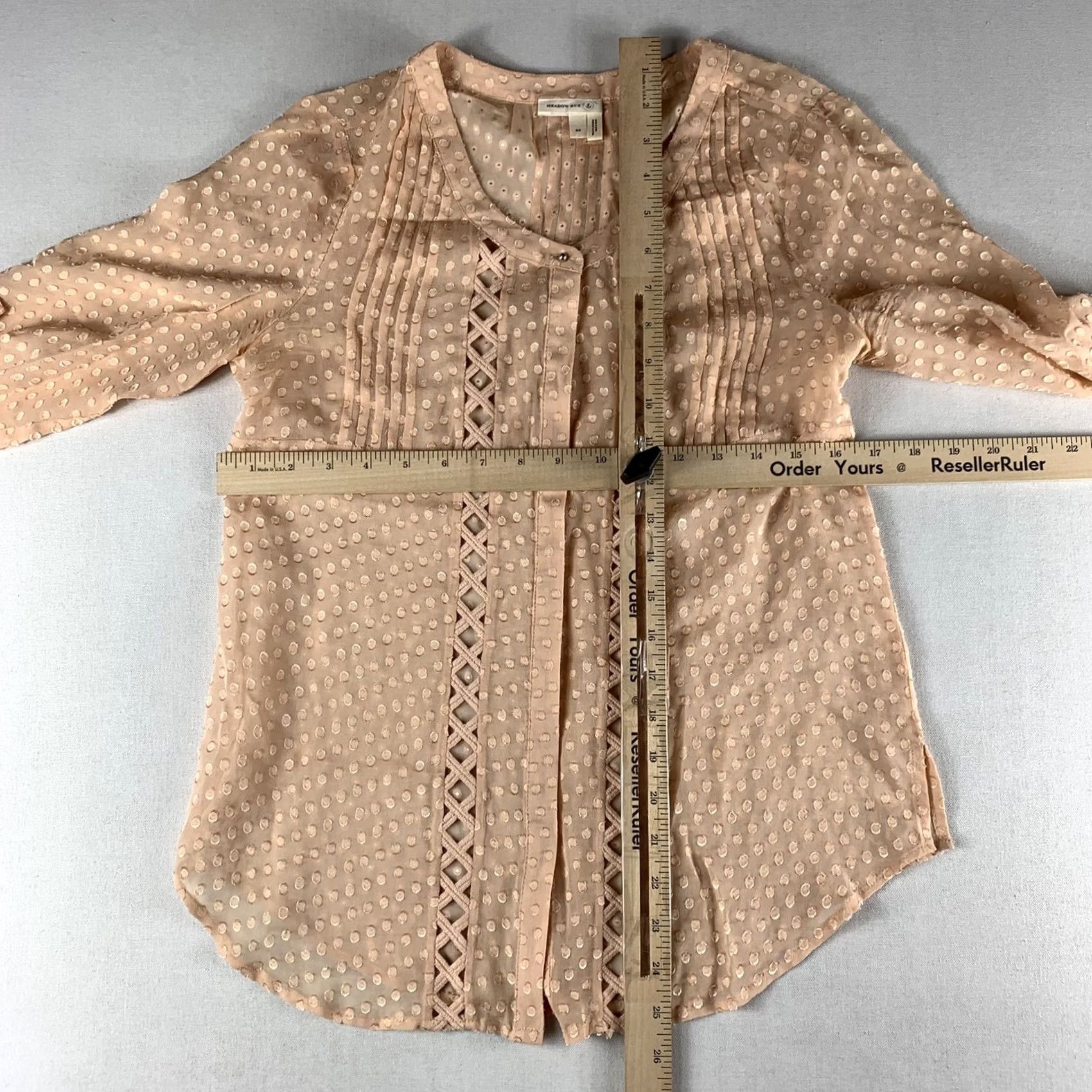 Vintage Meadow Rue Blouse Womens XS Pink Sheer Button Up Roll Tab Size XS / US 0-2 / IT 36-38 - 3 Thumbnail