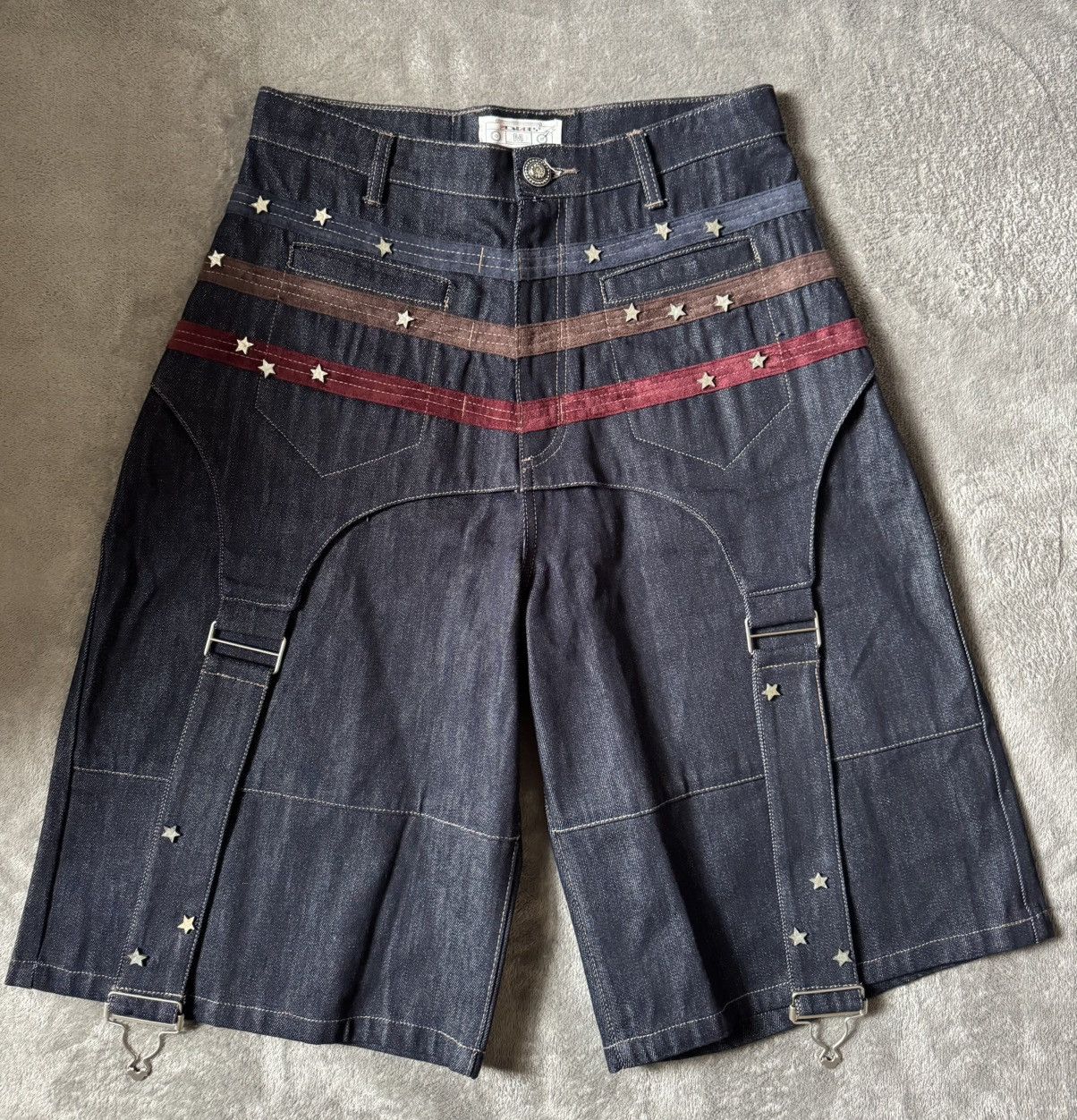DND4DES Star Rivet Harness Layered Denim Shorts