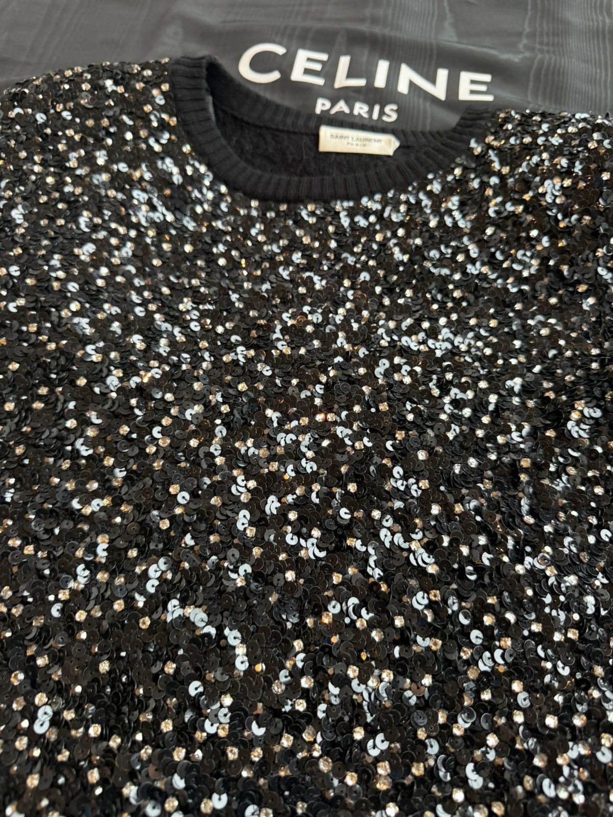 Saint Laurent Paris FW17 Saint Laurent crystal sequin embroidered sweater black Size US XS / EU 42 / 0 - 14 Thumbnail
