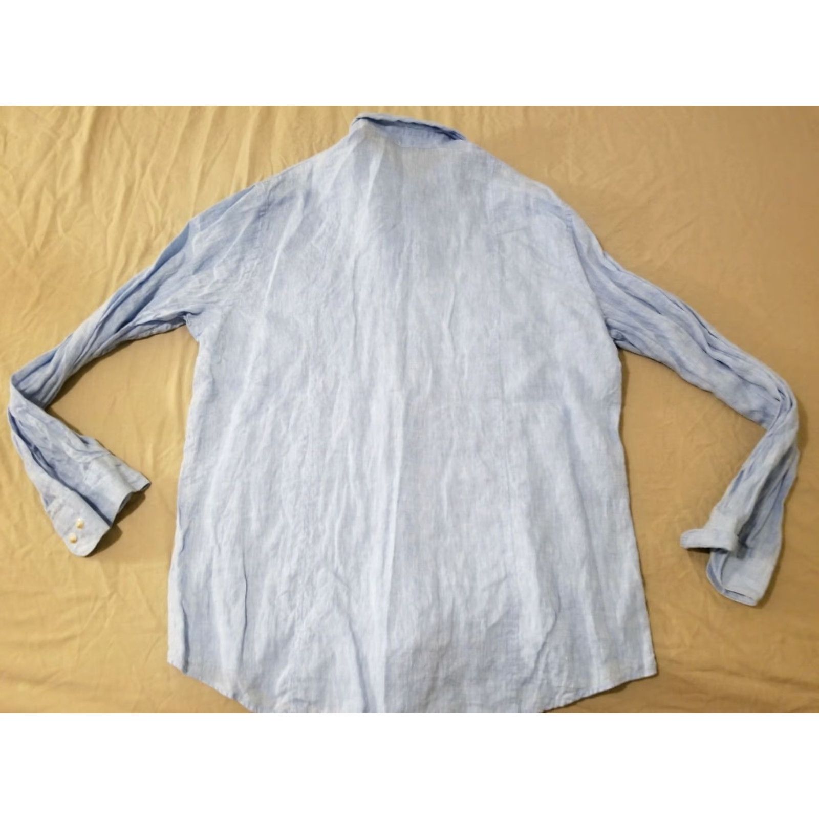 Perry Ellis VINTAGE Perry Ellis Mens Linen Dress Shirt XL Blue Button-Up Long Sleeve Size 46R - 3 Thumbnail