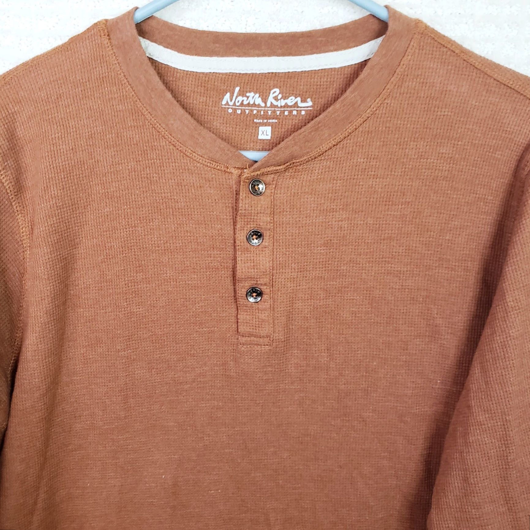 Vintage North River Outfitters Henley Shirt Men’s XL Brown Long Sleeve Button-Up Cotton Size US XL / EU 56 / 4 - 3 Thumbnail