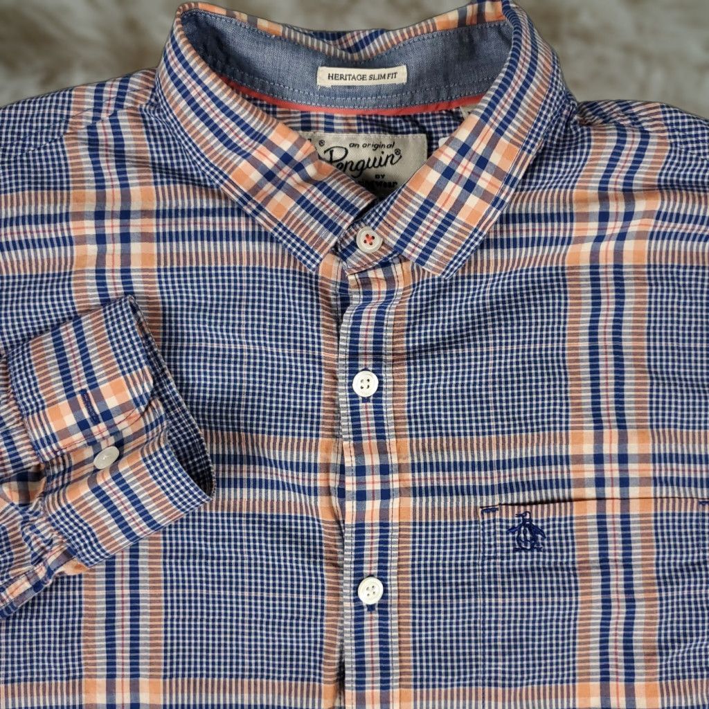 Original Penguin Original Penguin Men's Plaid Shirt Long Sleeve Blue Orange Casual Button Up Size Large Size US L / EU 52-54 / 3 - 1 Thumbnail