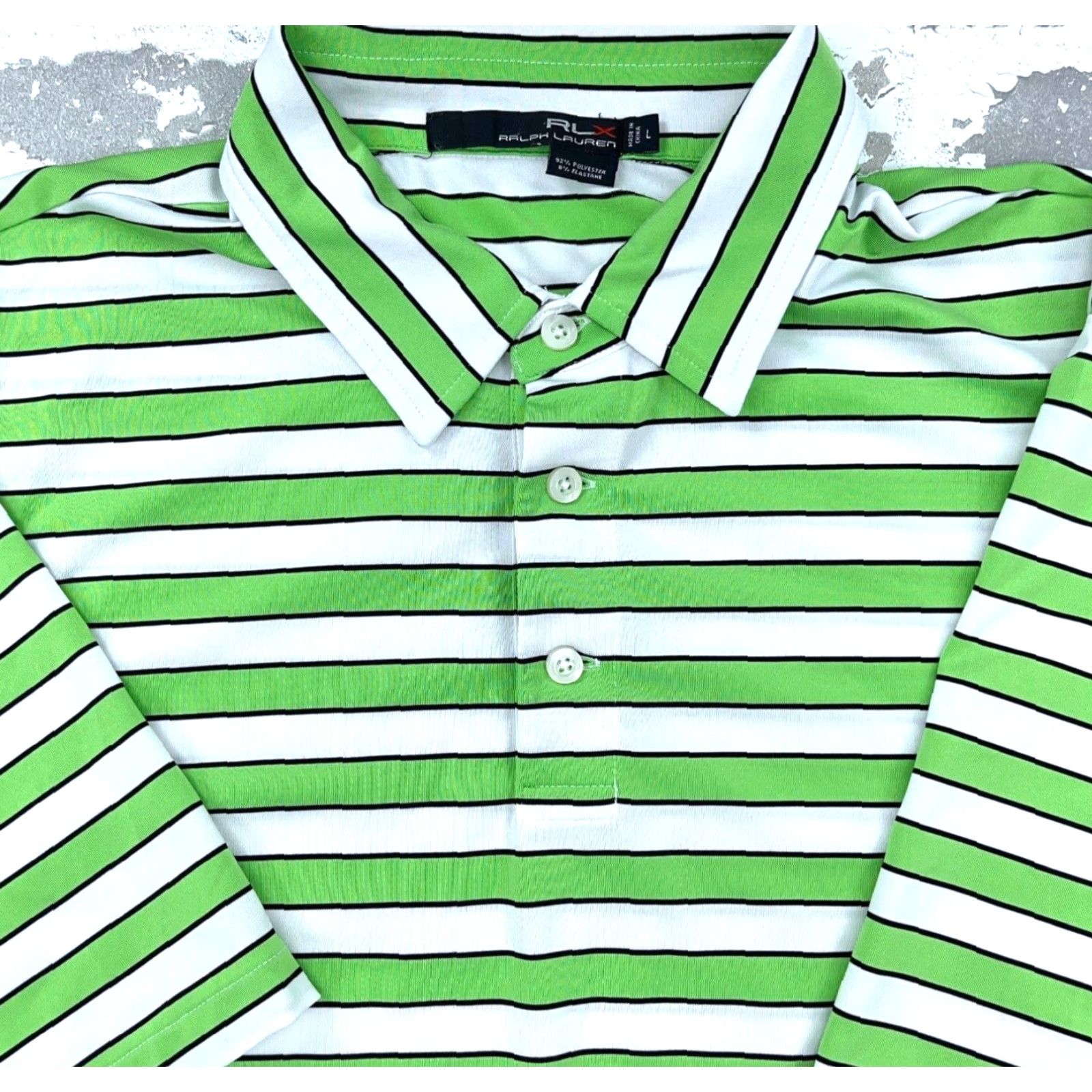 RLX Ralph Lauren RLX Ralph Lauren Polo Shirt Men Large Green White Striped Performance Golf Adult Size US L / EU 52-54 / 3 - 2 Thumbnail