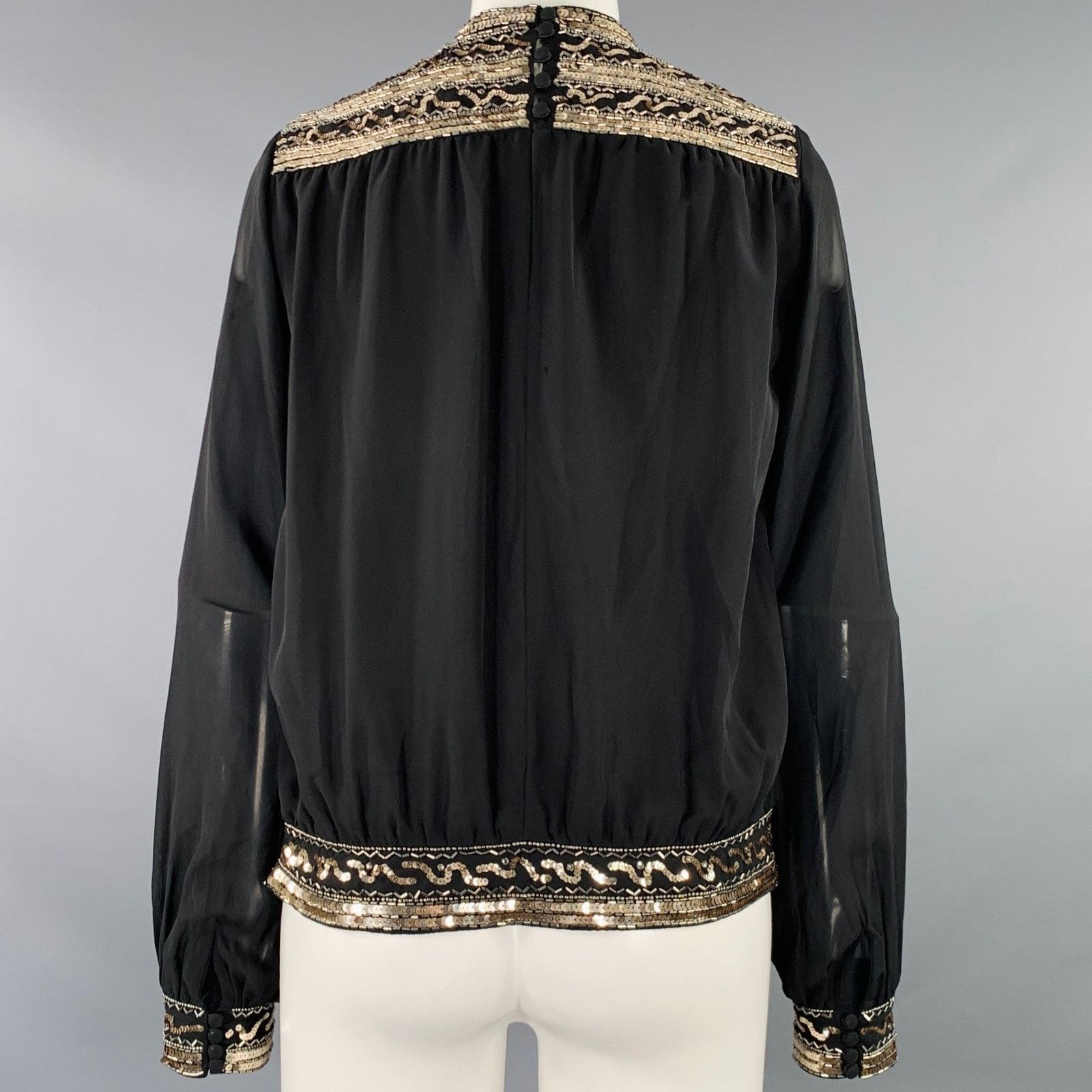 The Kooples THE KOOPLES Size S Black Gold Polyester Long Sleeve Blouse Size S / US 4 / IT 40 - 4 Thumbnail