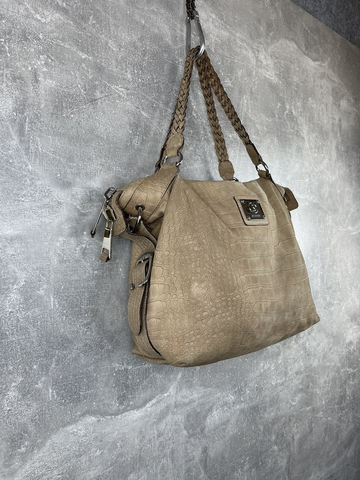 Bogner × Genuine Leather Bogner HandCrafted Croc Embossed Leather Tote Shoulder Bag Size ONE SIZE - 3 Thumbnail