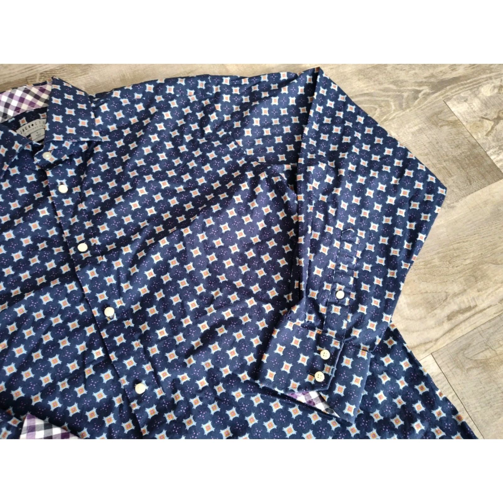 Vintage Vintage Jack Stone Men's Button-Up Shirt Large Blue Orange Geometric Pattern Casual 70s Preppy Two-Tone Size US L / EU 52-54 / 3 - 4 Thumbnail