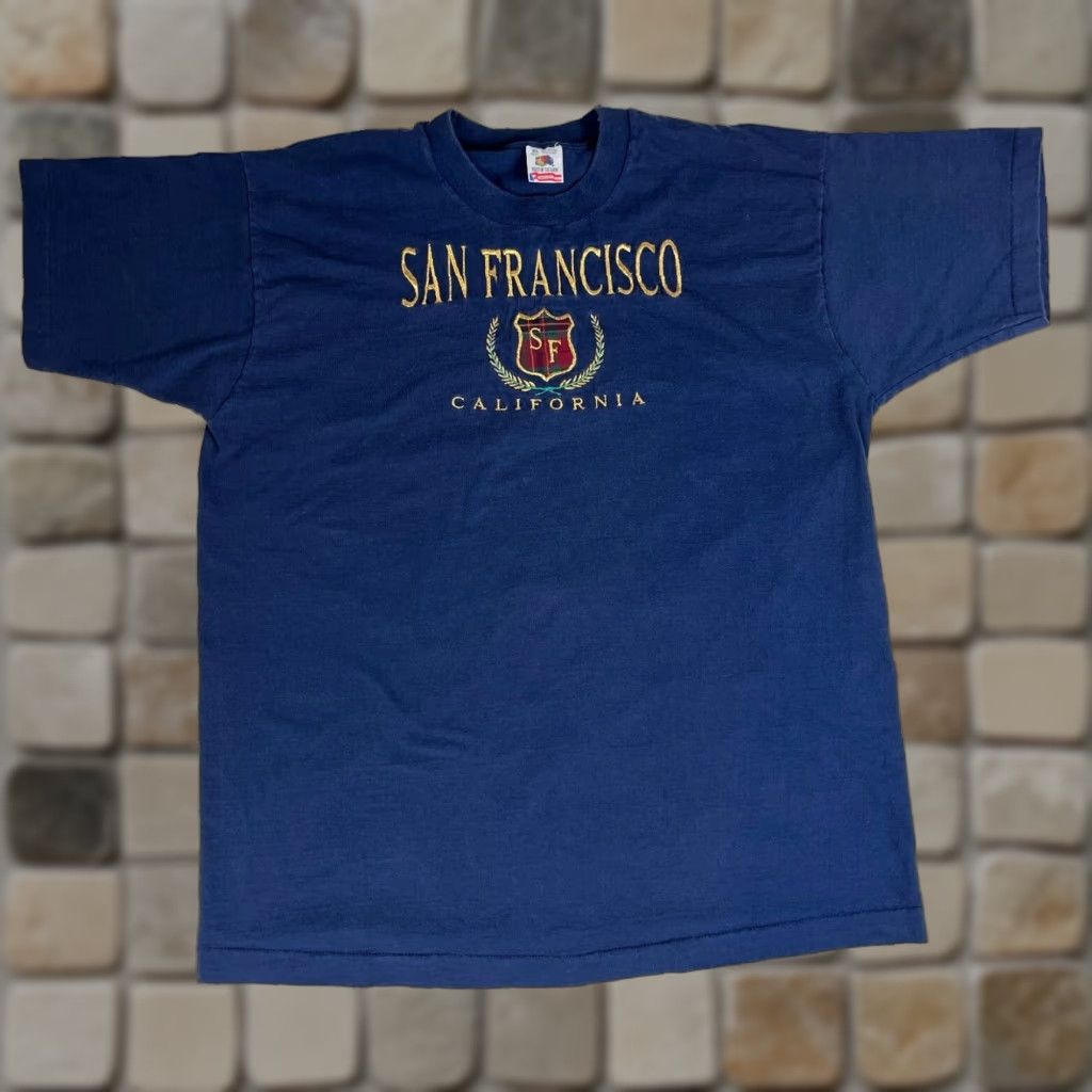 Fruit Of The Loom VINTAGE San Francisco 90s Fruit of the Loom T-Shirt Embroidered XL Men’s 100% Cotton Blue Short Sleeve Crew Neck, Made in USA Size US XL / EU 56 / 4 - 1 Thumbnail