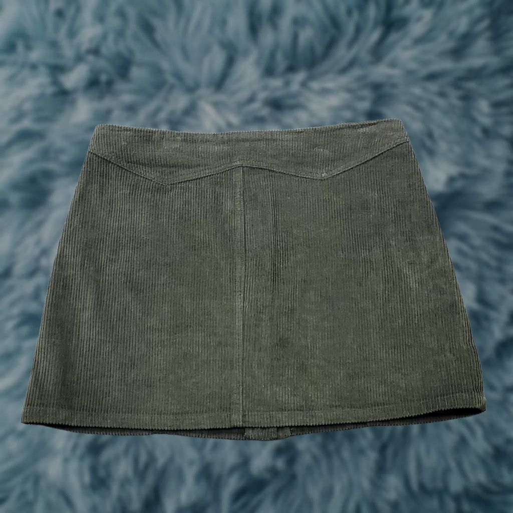 Vintage She + Sky Corduroy Mini Skirt Womens L Green Snap Front Stretch Button Front SL2388R2 Size 36" / US 14 / IT 50 - 1 Thumbnail