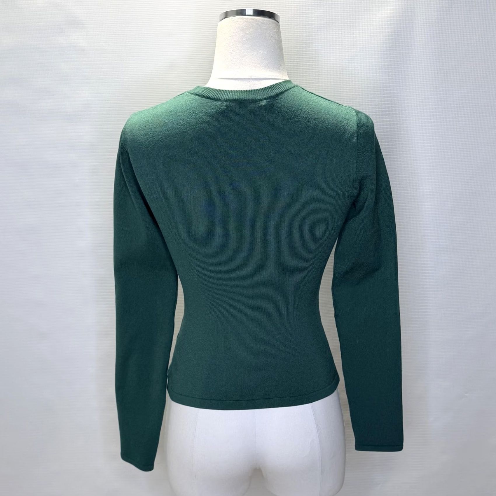 Vintage Babaton Sweater Womens Small Green Crewneck Long Sleeve Fitted Stretch Knit Top Size S / US 4 / IT 40 - 3 Thumbnail