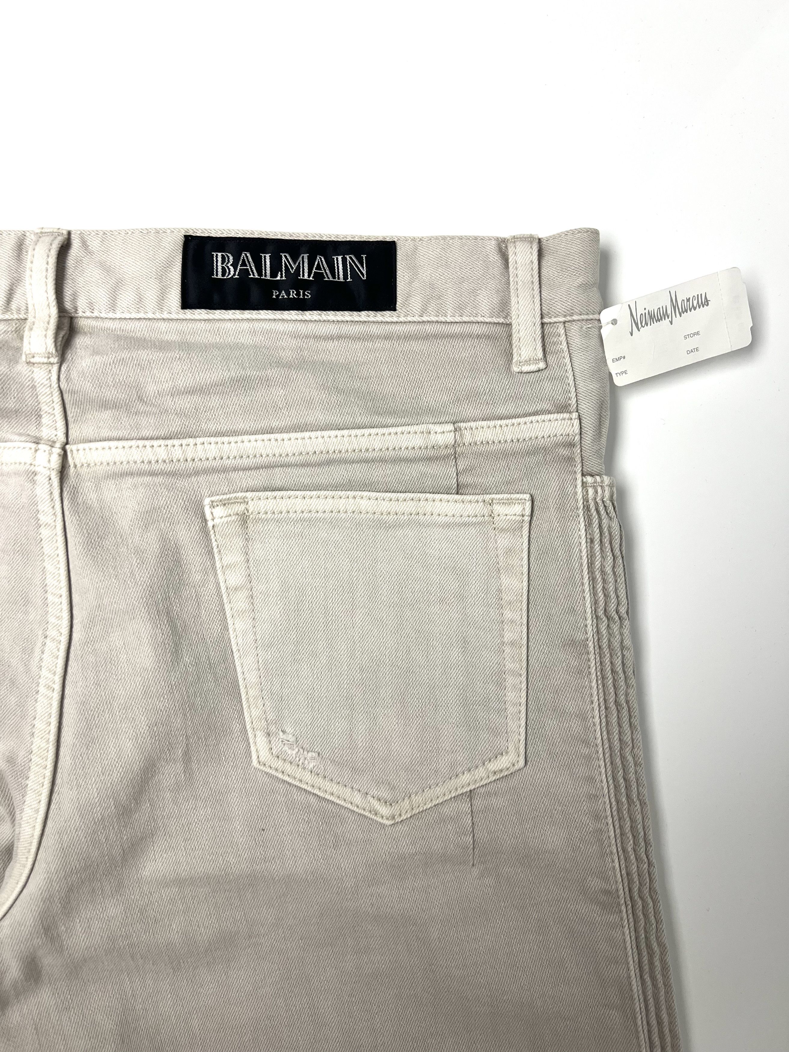 Balmain 1625$ NWT, BALMAIN LIGHT GREY DISTRESSED RIBBED DENIM JEANS Size US 34 / EU 50 - 17 Thumbnail