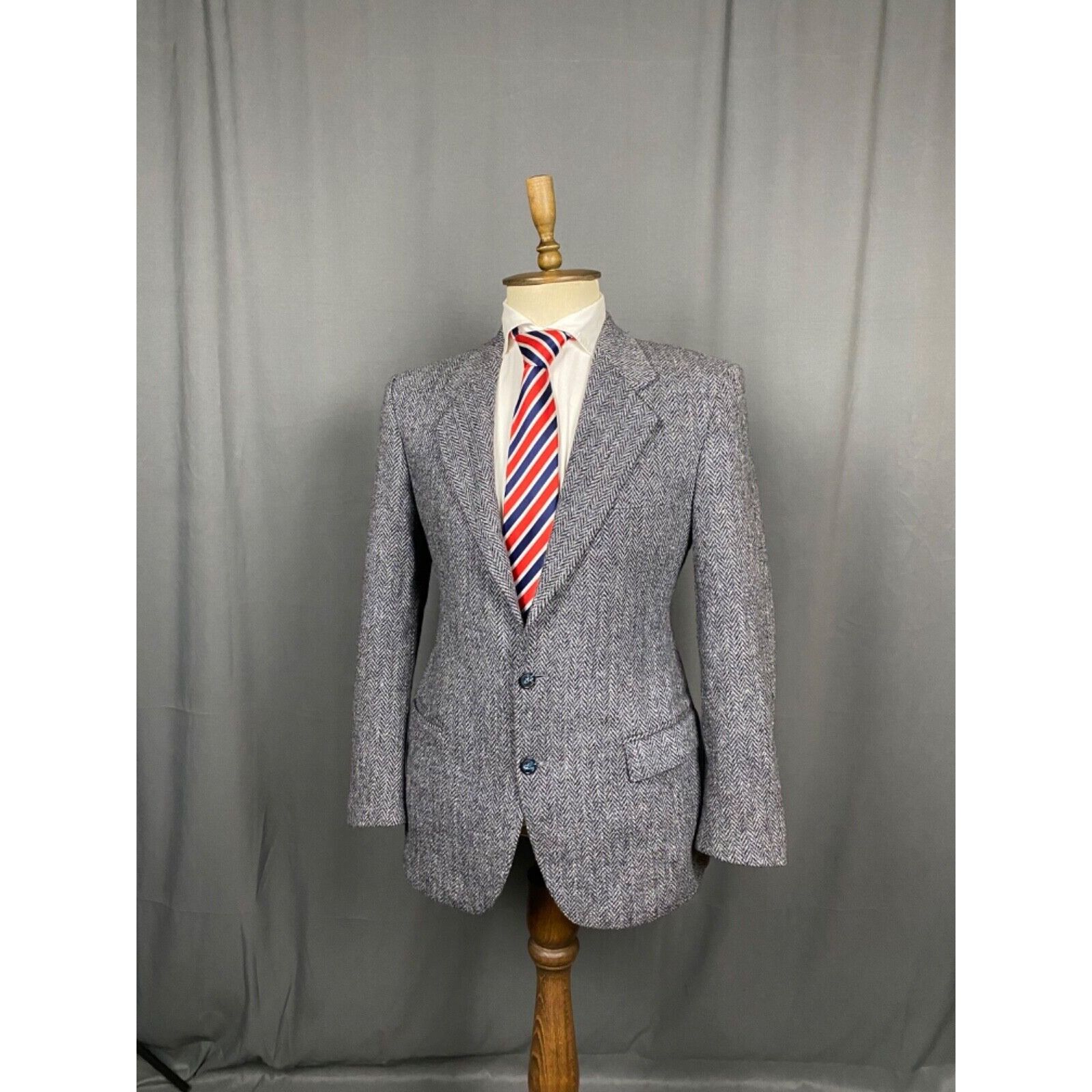 Harris Tweed Harris Tweed x Lubiam Herringbone Men's Blue Wool Blazer Jac Size 50R - 2 Thumbnail