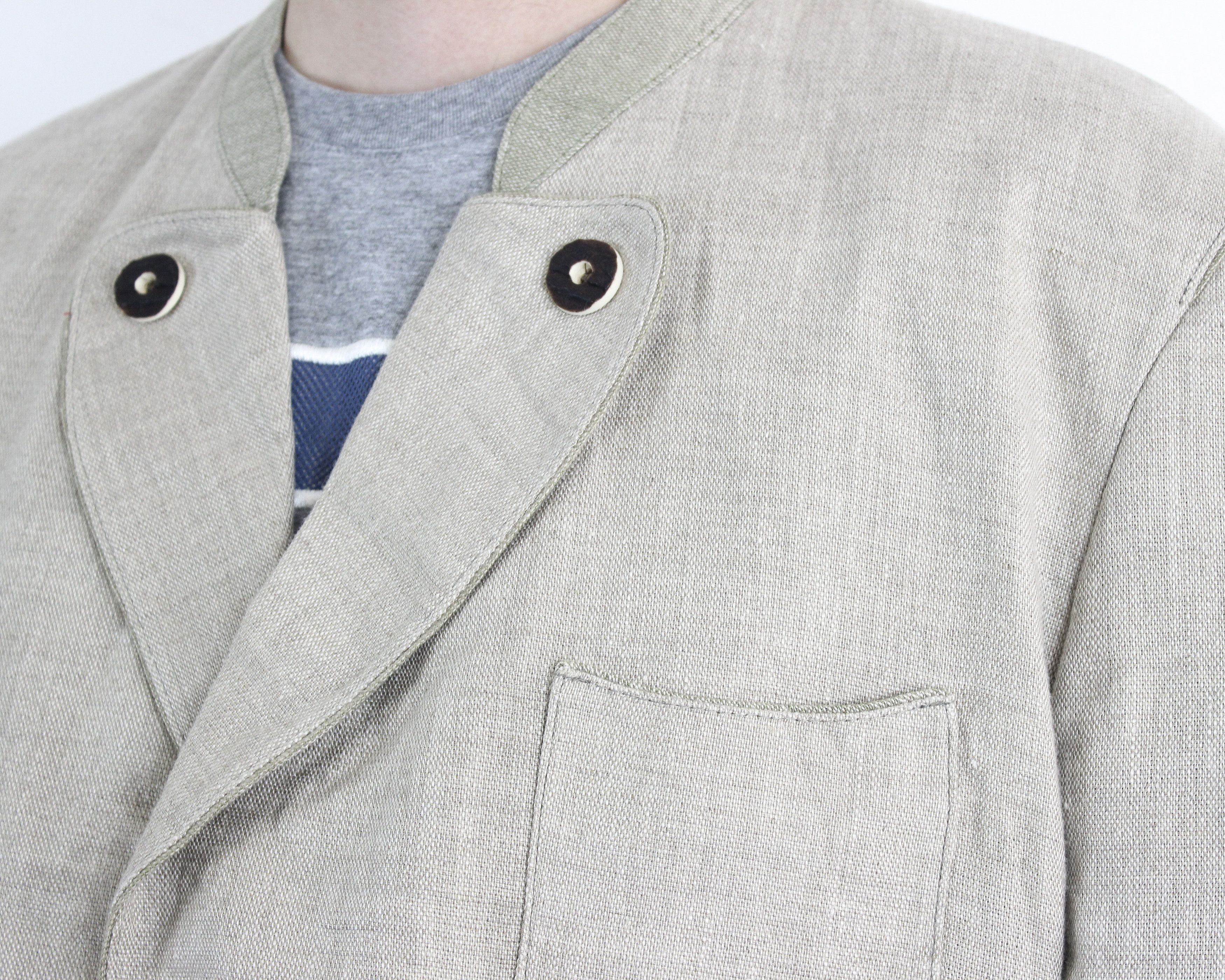 Vintage TOFANA US 44S Linen Ethnic Blazer Coat Tracht Jacket Jager L Size 44S - 6 Thumbnail