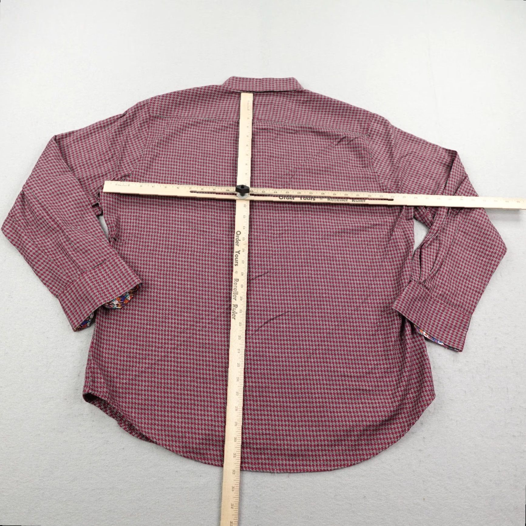 Robert Graham Robert Graham Shirt Mens 2XL Red Gray Check Button-Up Long Sleeve Classic Fit Contrast Cuffs Size US XXL / EU 58 / 5 - 7 Thumbnail