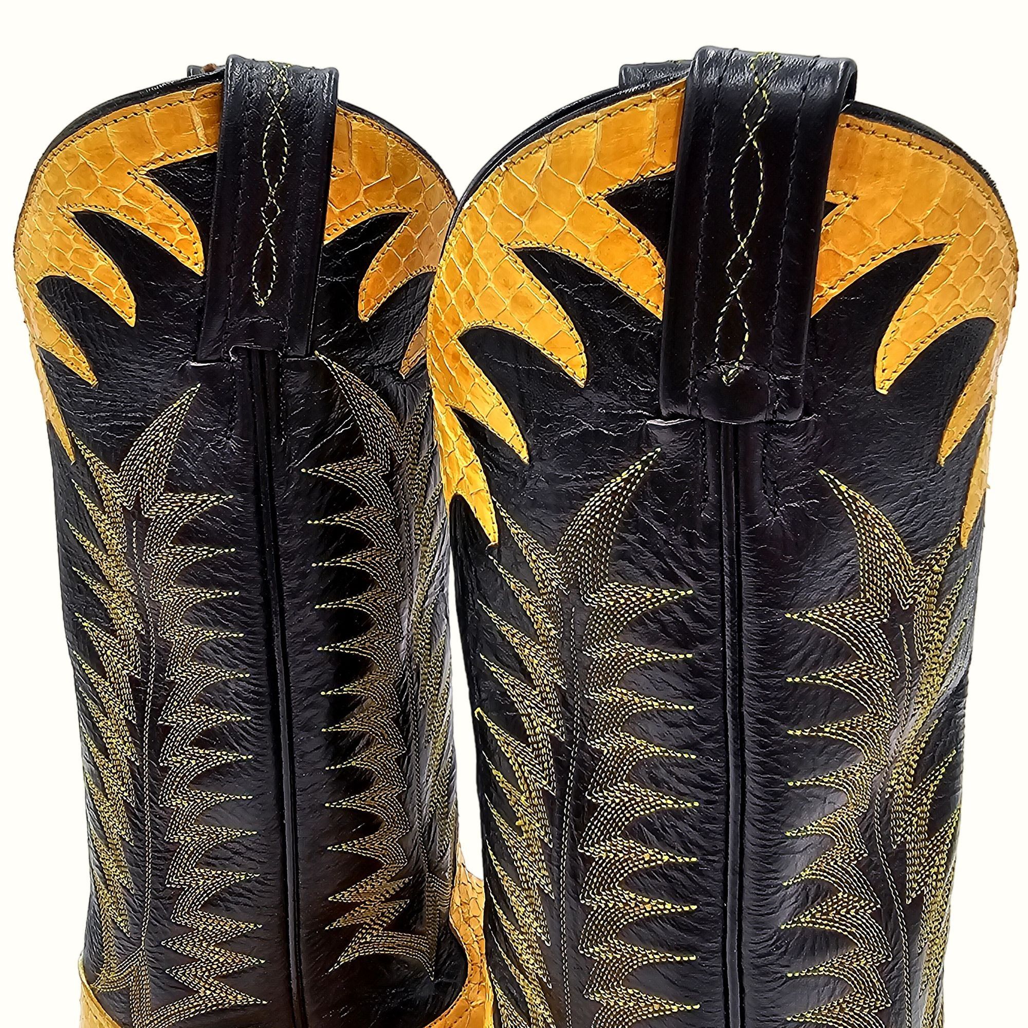 Tony Lama Vintage Tony Lama Exotic Yellow Black Python Snake Cowgirl 5 Size US 5 / IT 35 - 11 Thumbnail