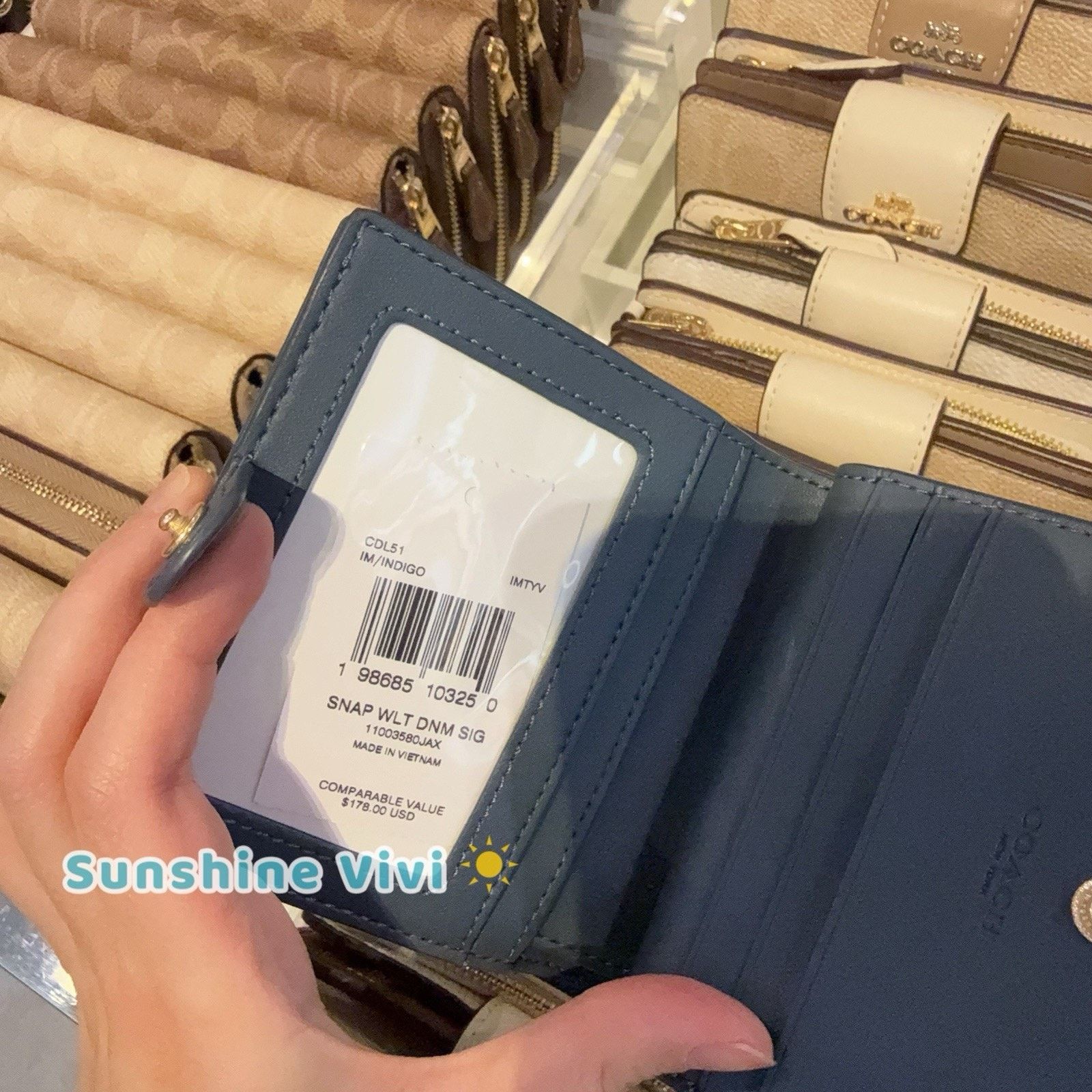 Coach NWT Coach Snap Wallet In Signature Denim CDL51 Gold/Indigo Size ONE SIZE - 7 Thumbnail