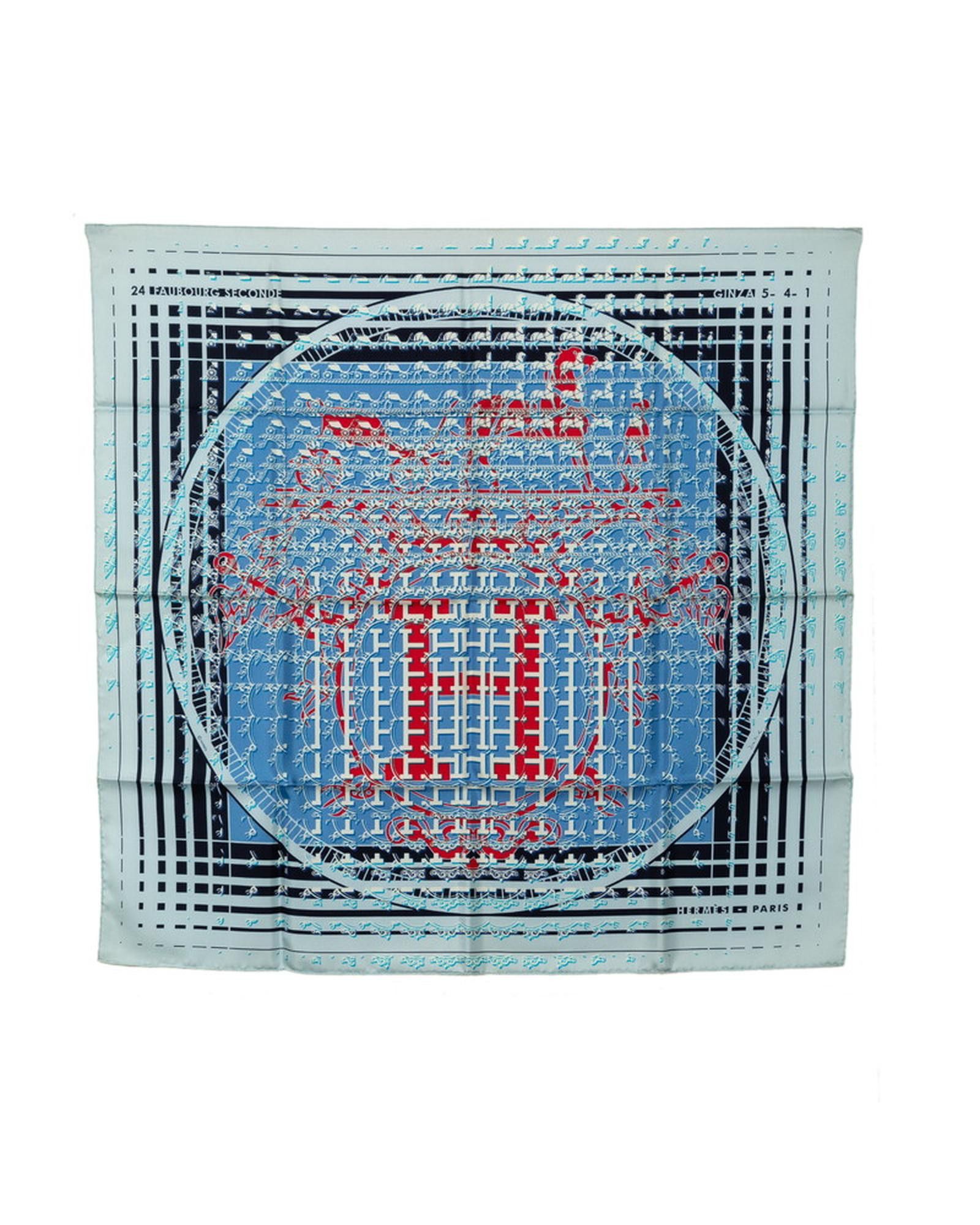 image of Hermes Silk Scarf With Faubourg Seconde Design in Blue, Women's