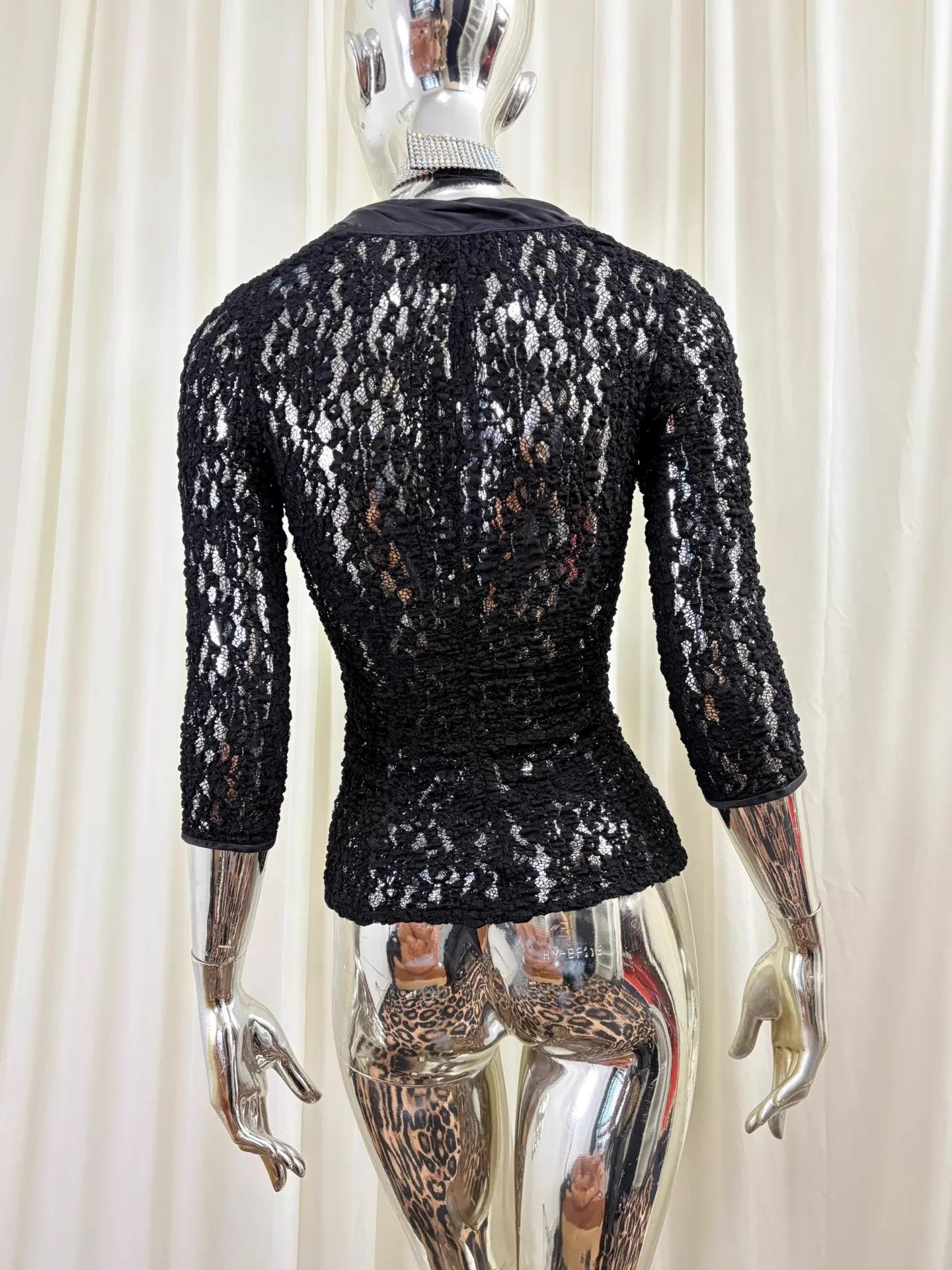 Dolce & Gabbana D&G Vtg Lace Satin Bow 3/4 Sleeve Tulle Slim Top Size XS / US 0-2 / IT 36-38 - 4 Thumbnail