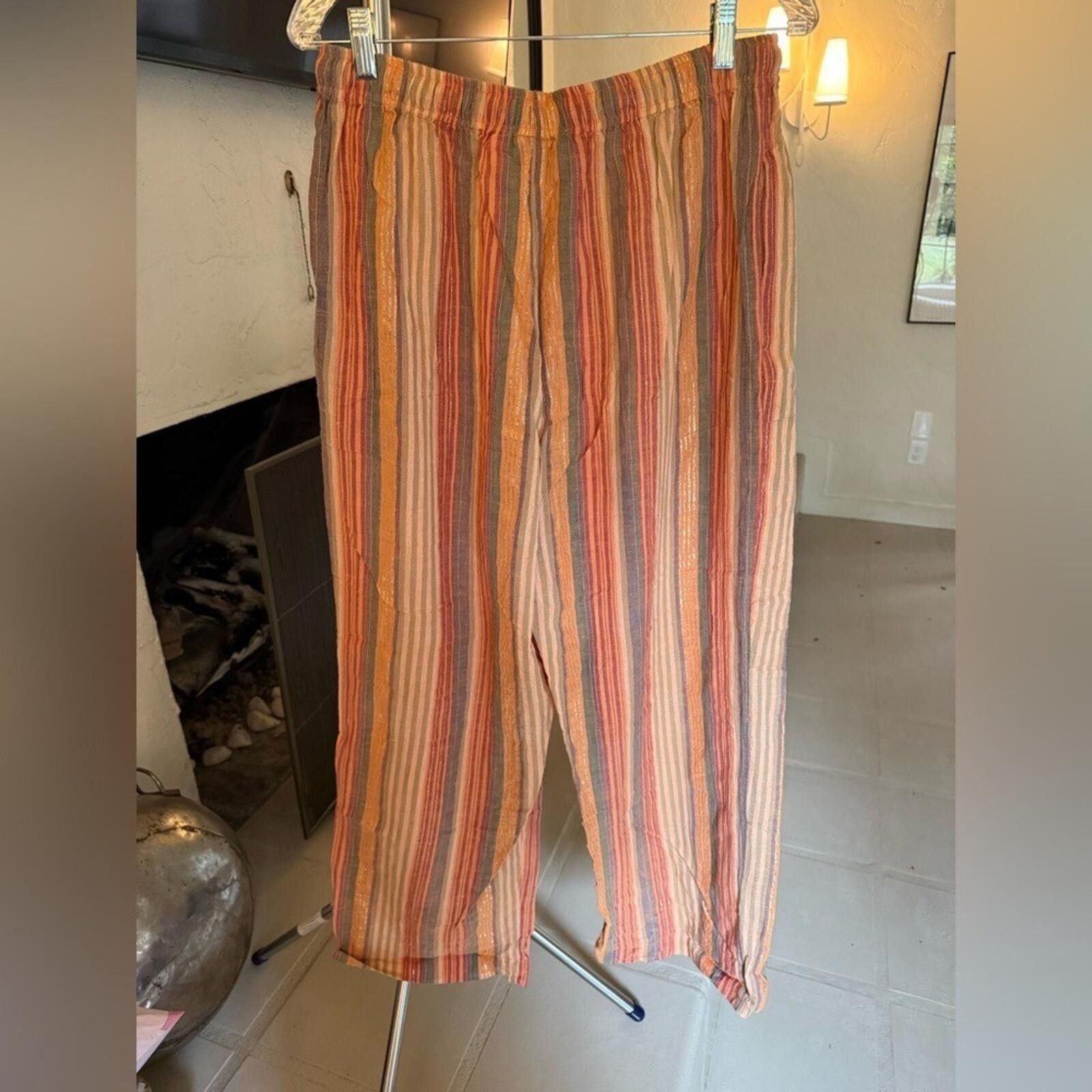 Other Vintage Russ Sport Co Striped Wide Leg Pants L Boho Metallic Size 36" / US 14 / IT 50 - 5 Thumbnail