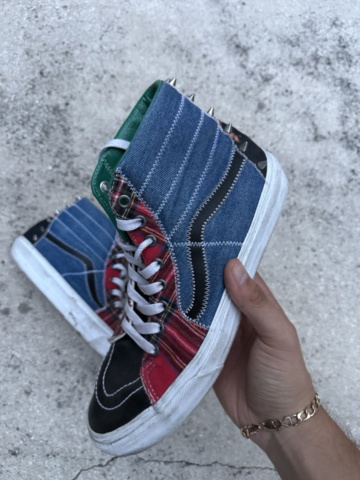 Vans Vans Sk8-Hi Tartan Daze Leather Denim Studded Men's Size 9 Size US 9 / EU 42 - 1 Thumbnail