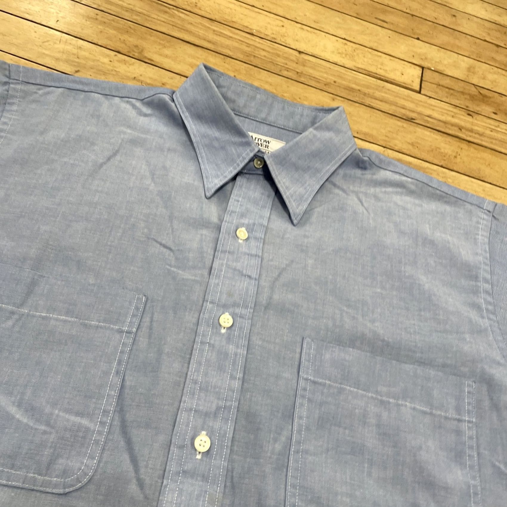 Arrow VINTAGE Arrow Dover Shirt Men 16 Tall Blue Button-Down Short Sleeve USA Made Striped 90s Oxford Casual Size US L / EU 52-54 / 3 - 4 Thumbnail