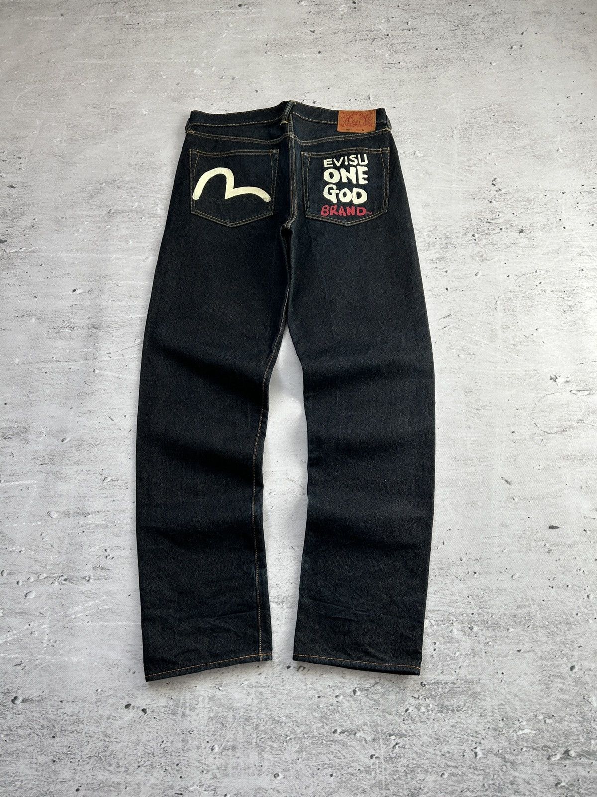 Pre-owned Evisu X Vintage Y2k Evisu One God Brand Big Logo Baggy Jeans 00s In Navy