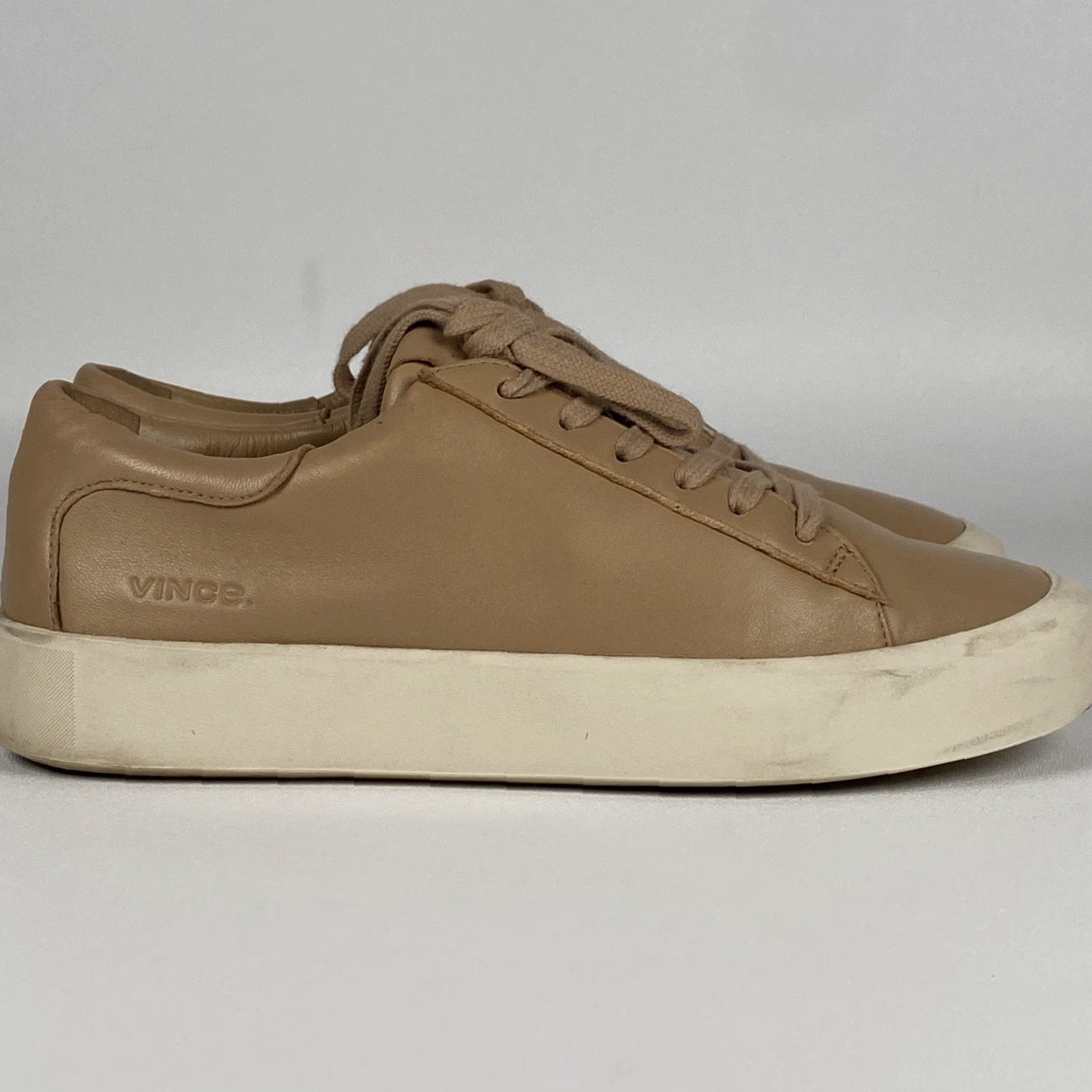 Vince Vince Womens Gabi Sneakers US 7M Eur 37 Beige Leather Size US 7 / IT 37 - 2 Thumbnail