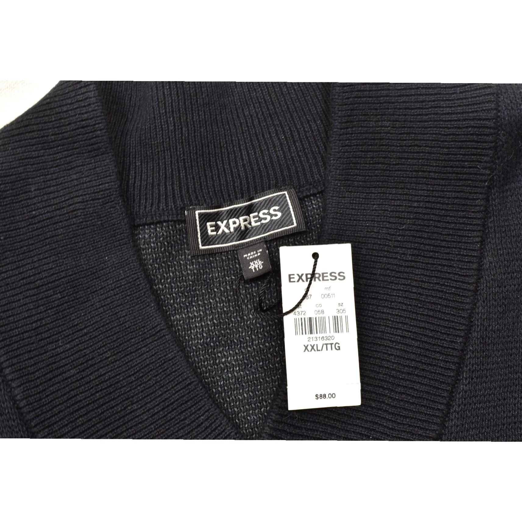 Express Express Sweater Men XXL Black Gray Ombre Shawl Neck 100% Cotton NWT Size US XXL / EU 58 / 5 - 6 Thumbnail