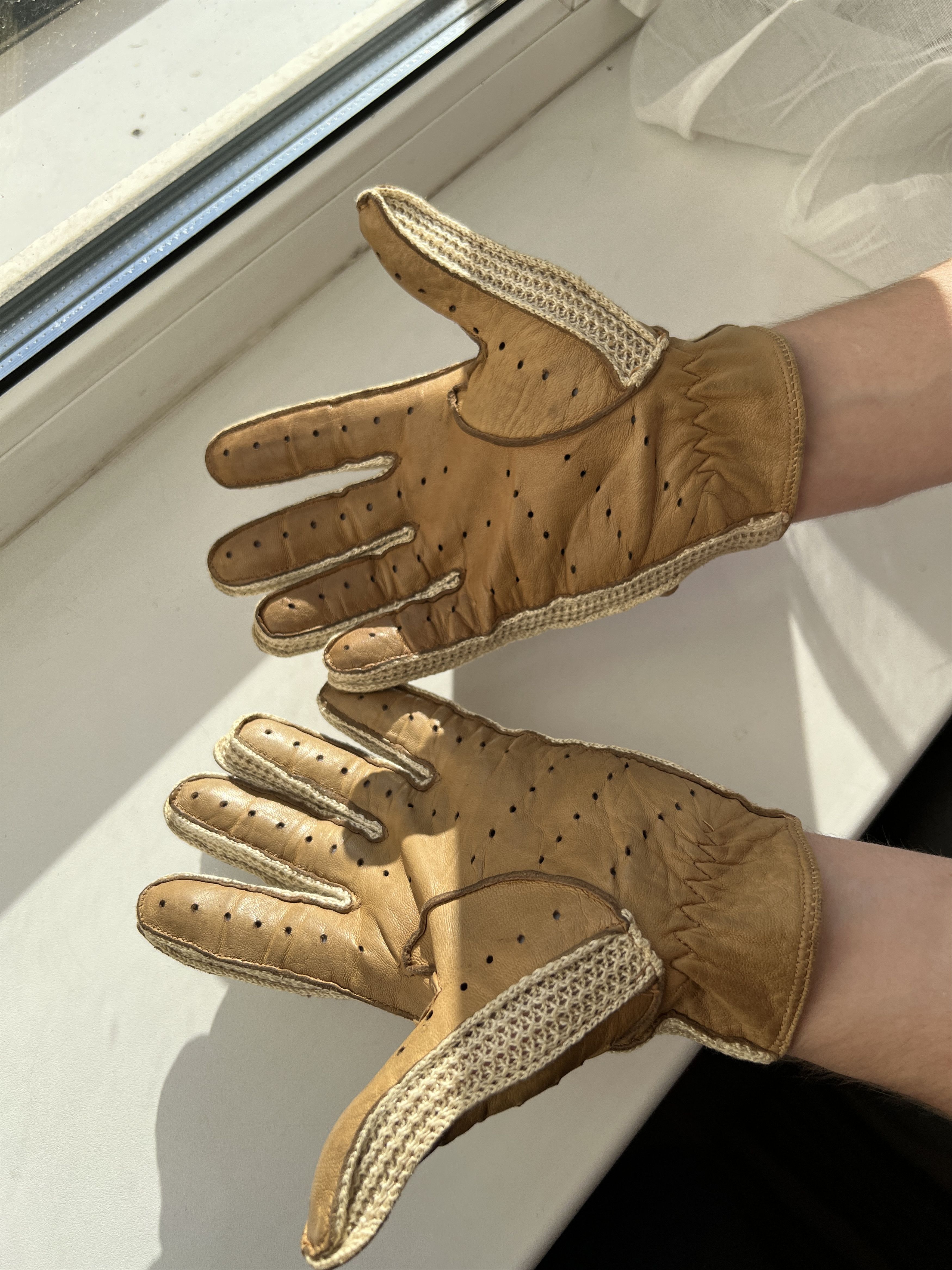 Vintage Vintage 70-80s Brown Leather Racing Gloves Knitted Leon Dore Size ONE SIZE - 11 Thumbnail
