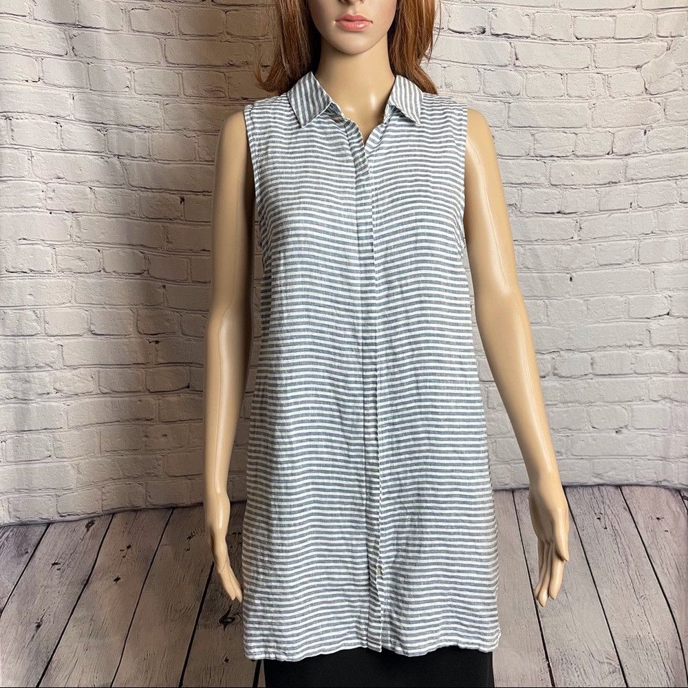 Elie Tahari NWT New Tahari Linen Striped Button Sleeveless Shirt Size S Size S / US 4 / IT 40 - 1 Thumbnail