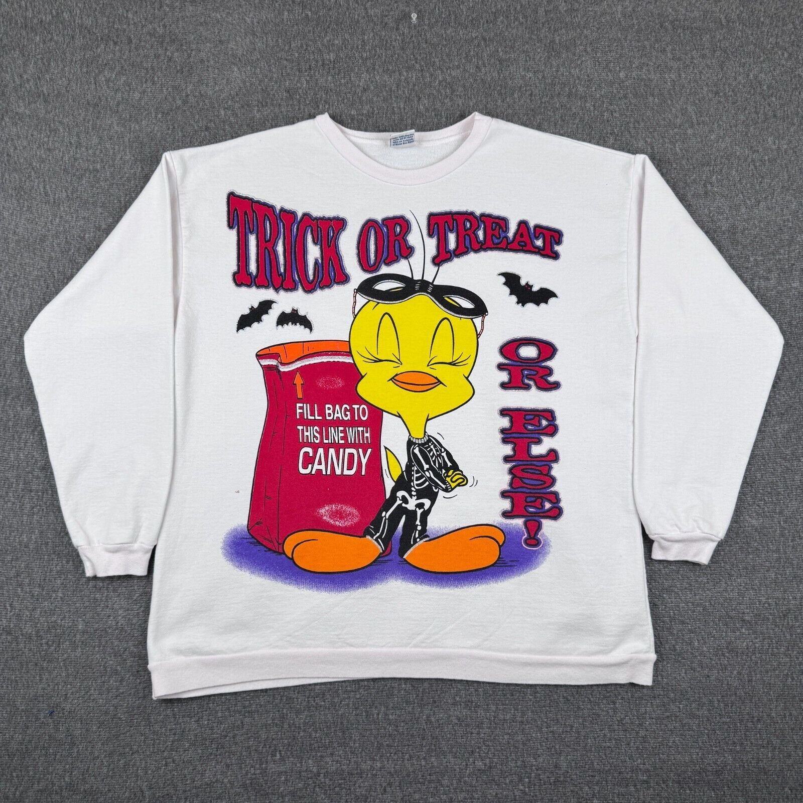 Warner Bros Vintage Looney Tunes Halloween Sweatshirt Men's Large White Size US L / EU 52-54 / 3 - 1 Thumbnail