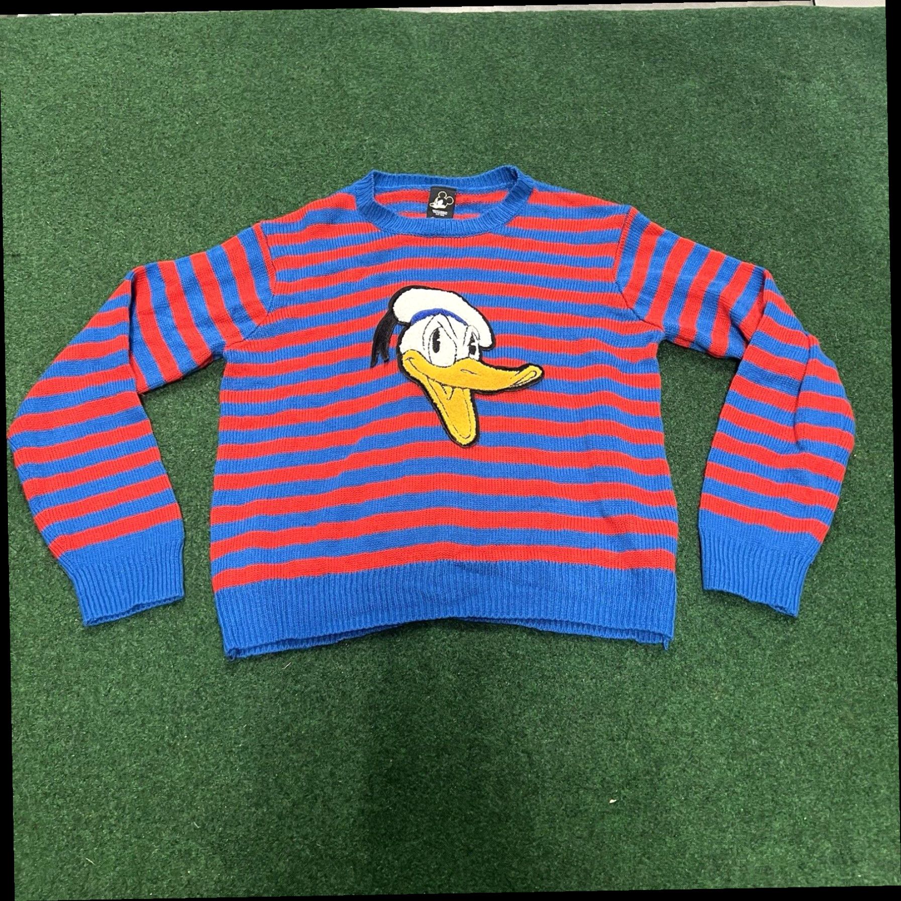 Disney Disney X Forever 21 Donald Duck Red Blue Striped Knit Sweater Men s Sz L Grailed