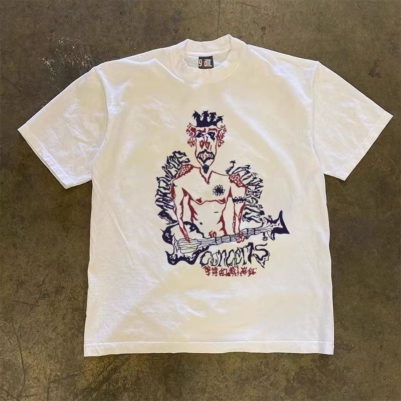Japanese Brand × Vintage White street washed guitar print loose t-shirt Size US M / EU 48-50 / 2 - 1 Thumbnail
