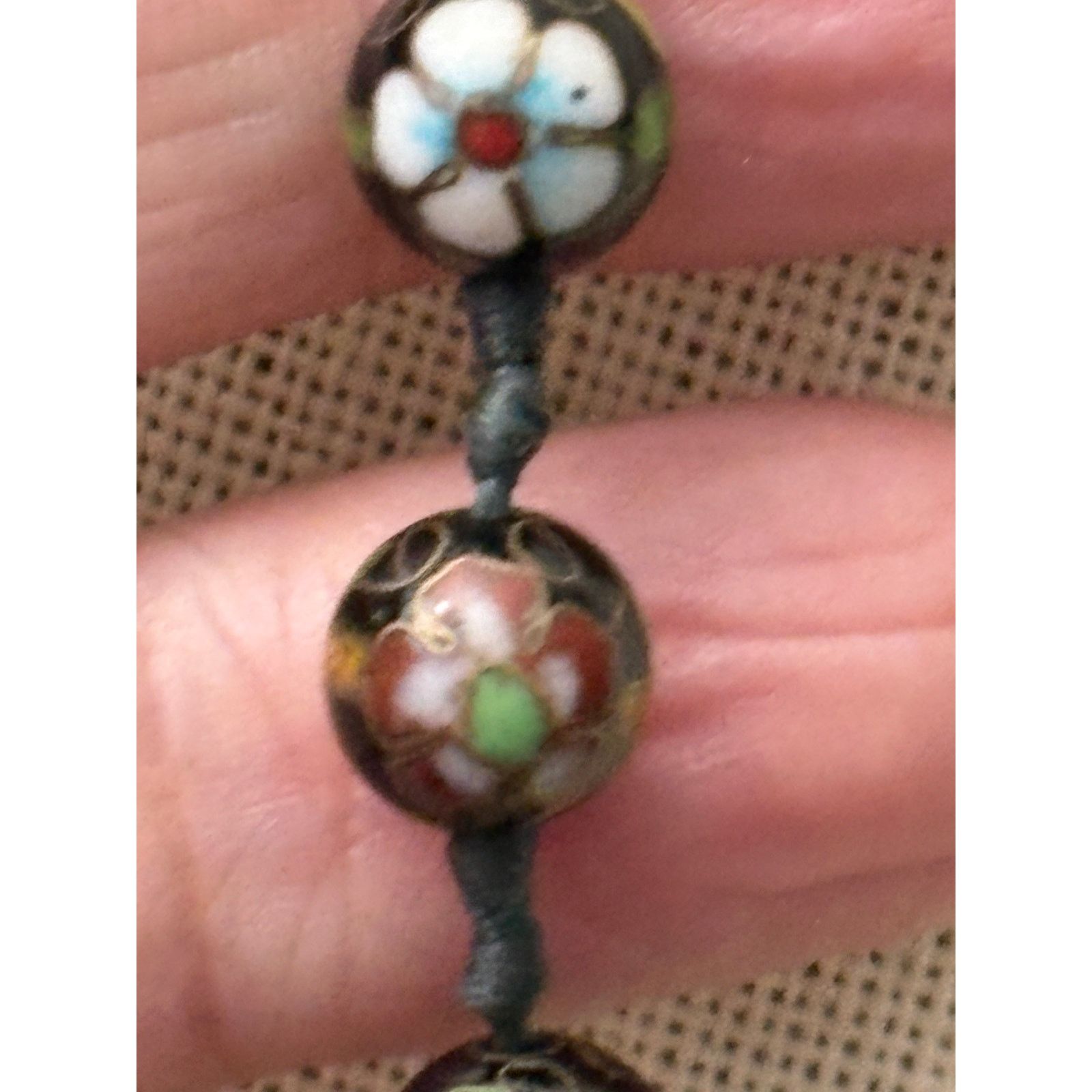 Other Vintage Chinese Cloisonne Necklace 30in Knotted Silk 8mm Size 30 - 9 Thumbnail